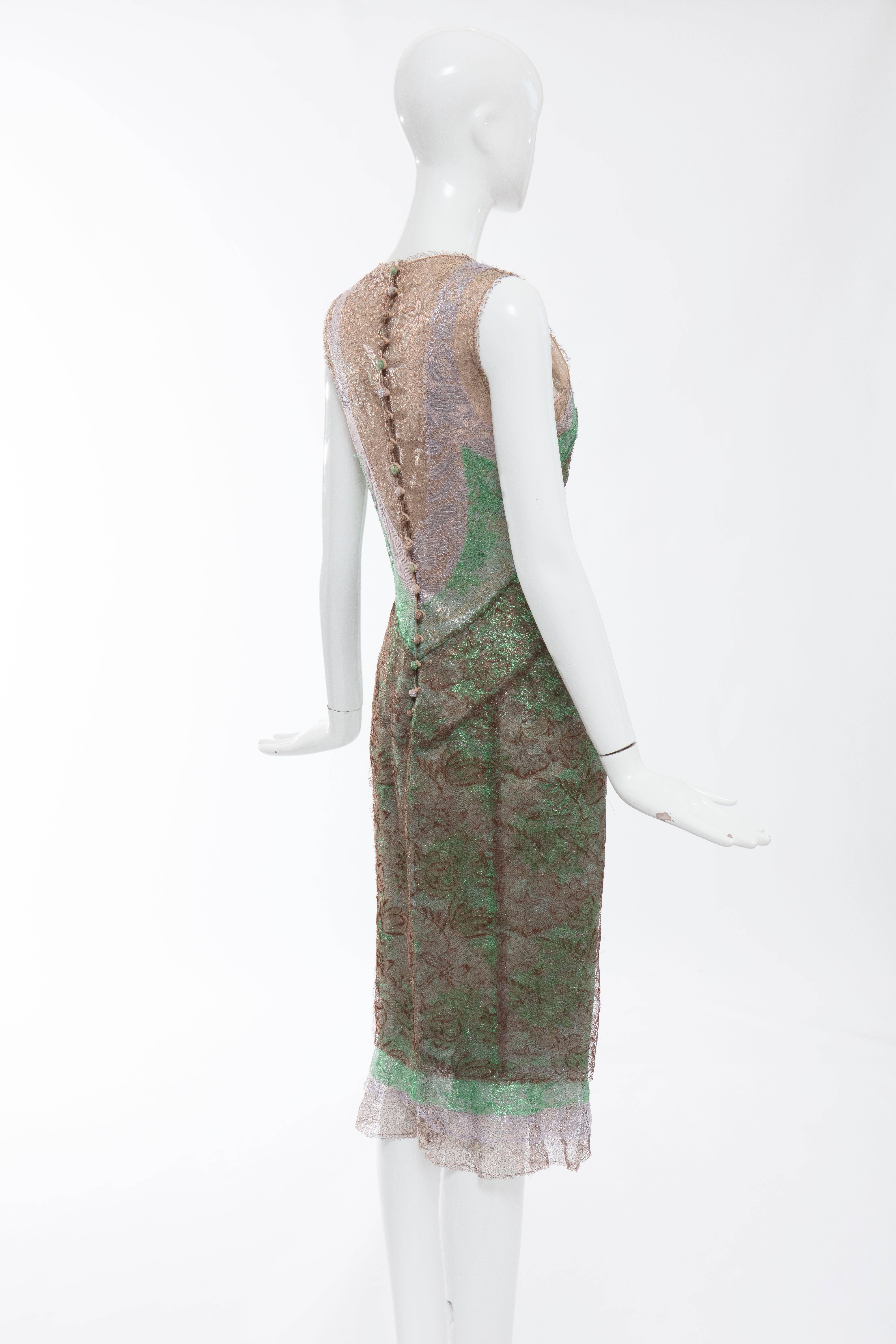 Zac Posen Sleeveless Layered Metallic Lace Evening Dress, Fall 2004 1