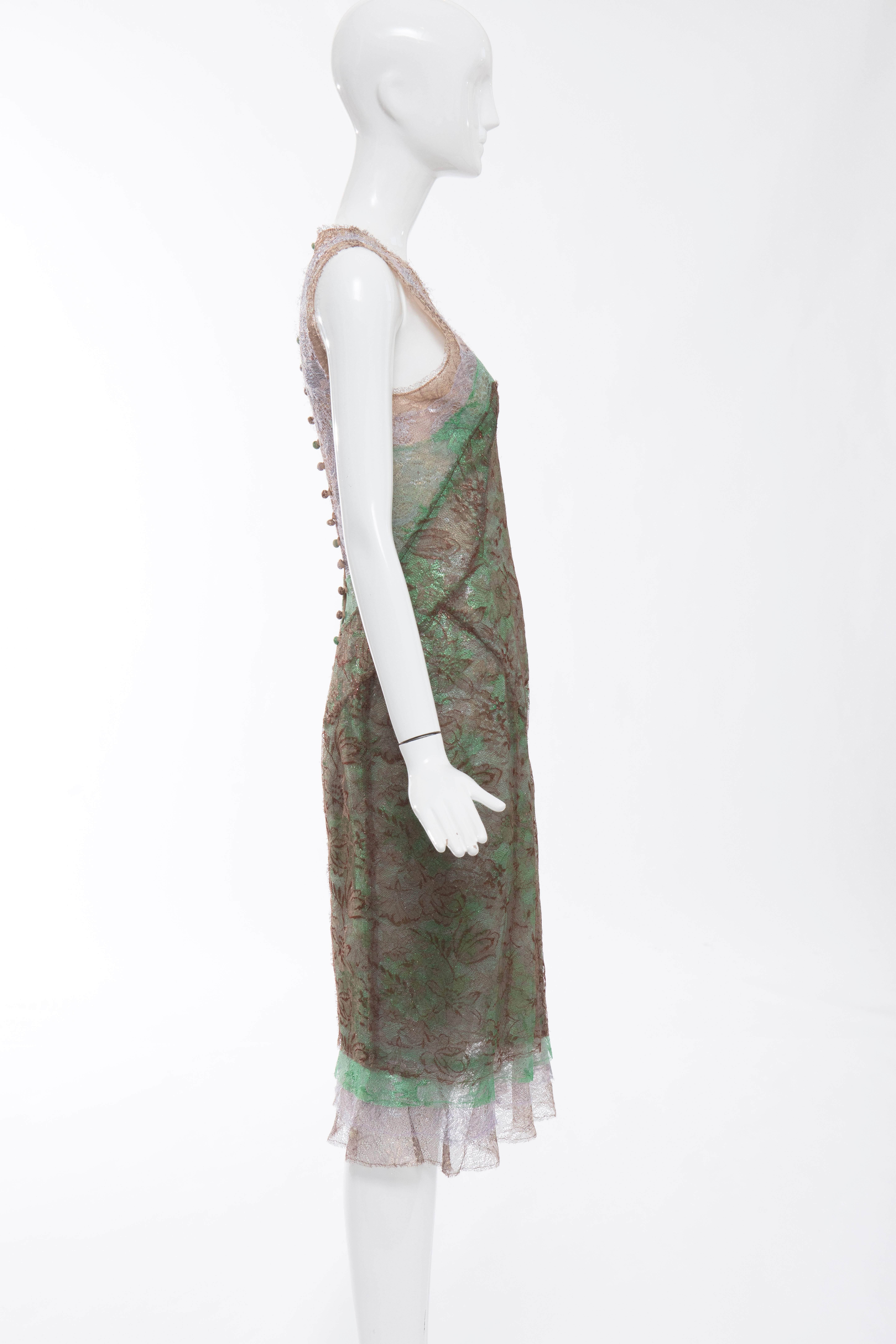 Zac Posen Sleeveless Layered Metallic Lace Evening Dress, Fall 2004 2