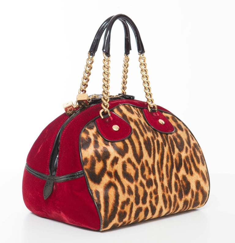 John Galliano Christian Dior Leopard Velvet Gambler Handbag, Fall 2004 For Sale at 1stdibs