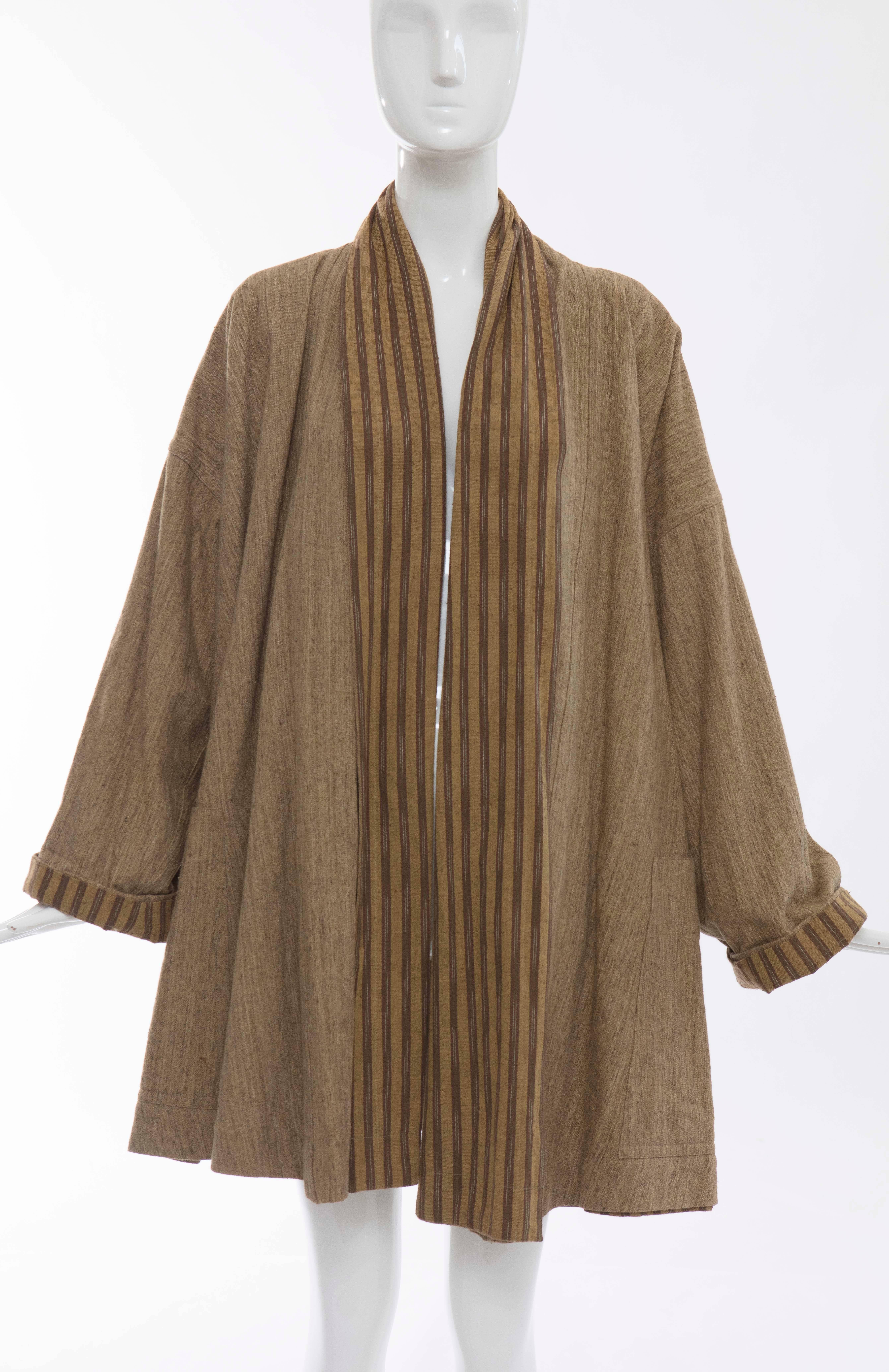 Issey Miyake Plantation, circa 1980's reversible striped woven cotton jacket with two deep front pockets.

Japan: No Size Label

Bust 58, Waist 58, Hips 58, Sleeve 18, Length 35