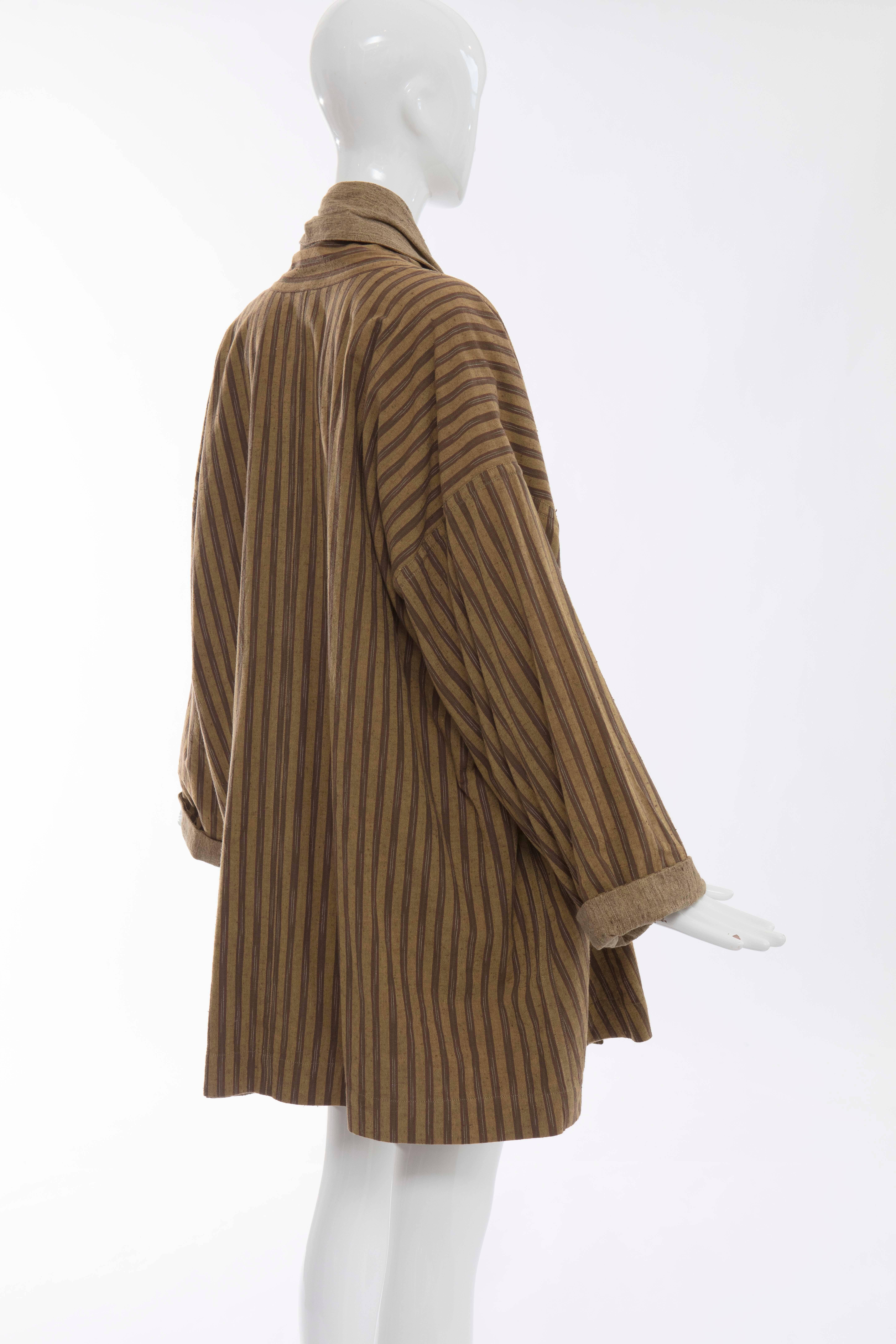 Issey Miyake Plantation Reversible Striped Woven Cotton Jacket, Circa 1980's 1