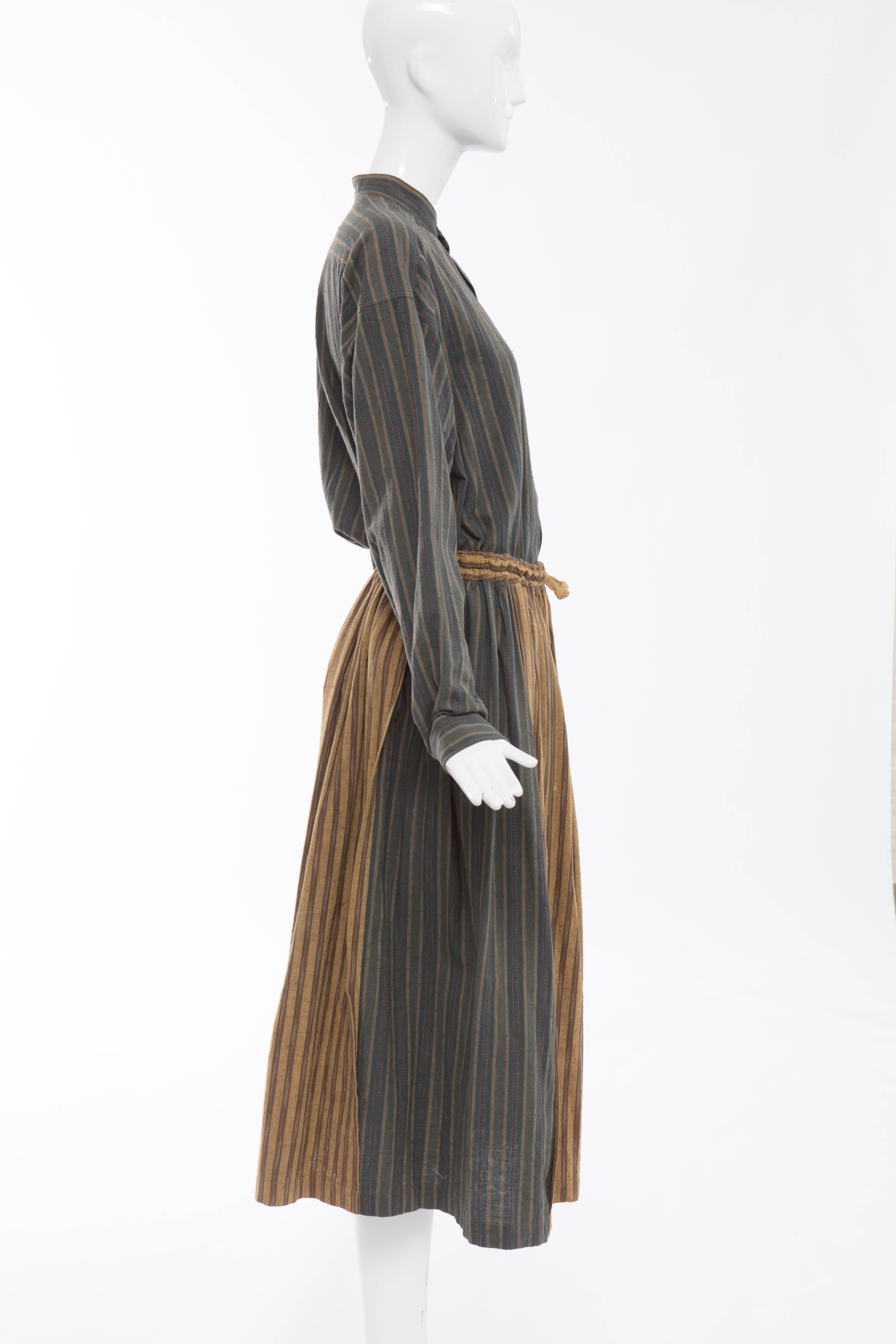 Issey Miyake Plantation Striped Woven Cotton Skirt Suit, Circa 1980's In Excellent Condition In Cincinnati, OH