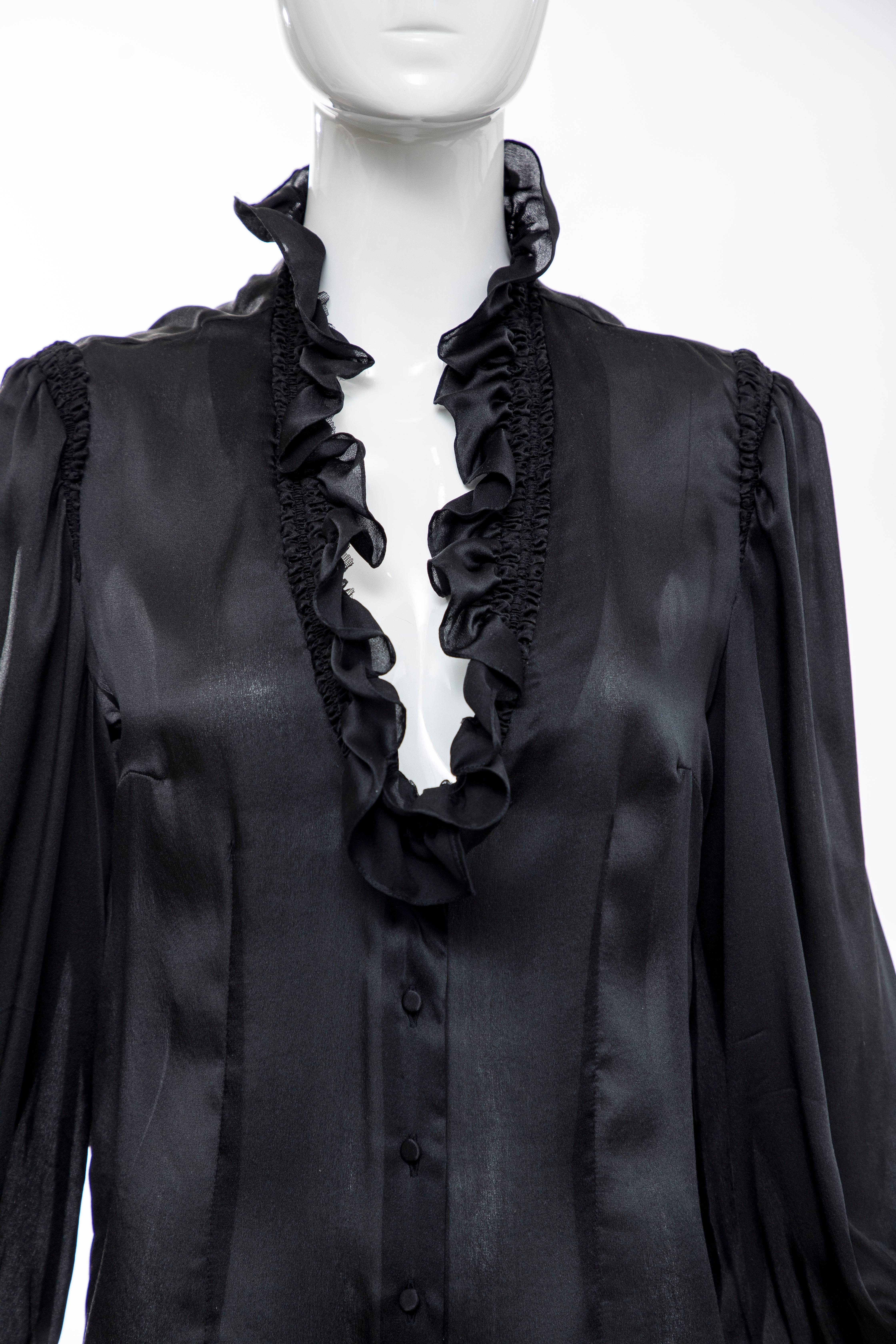 Women's Alexander McQueen Black Silk Button Front Blouse, Fall 2006