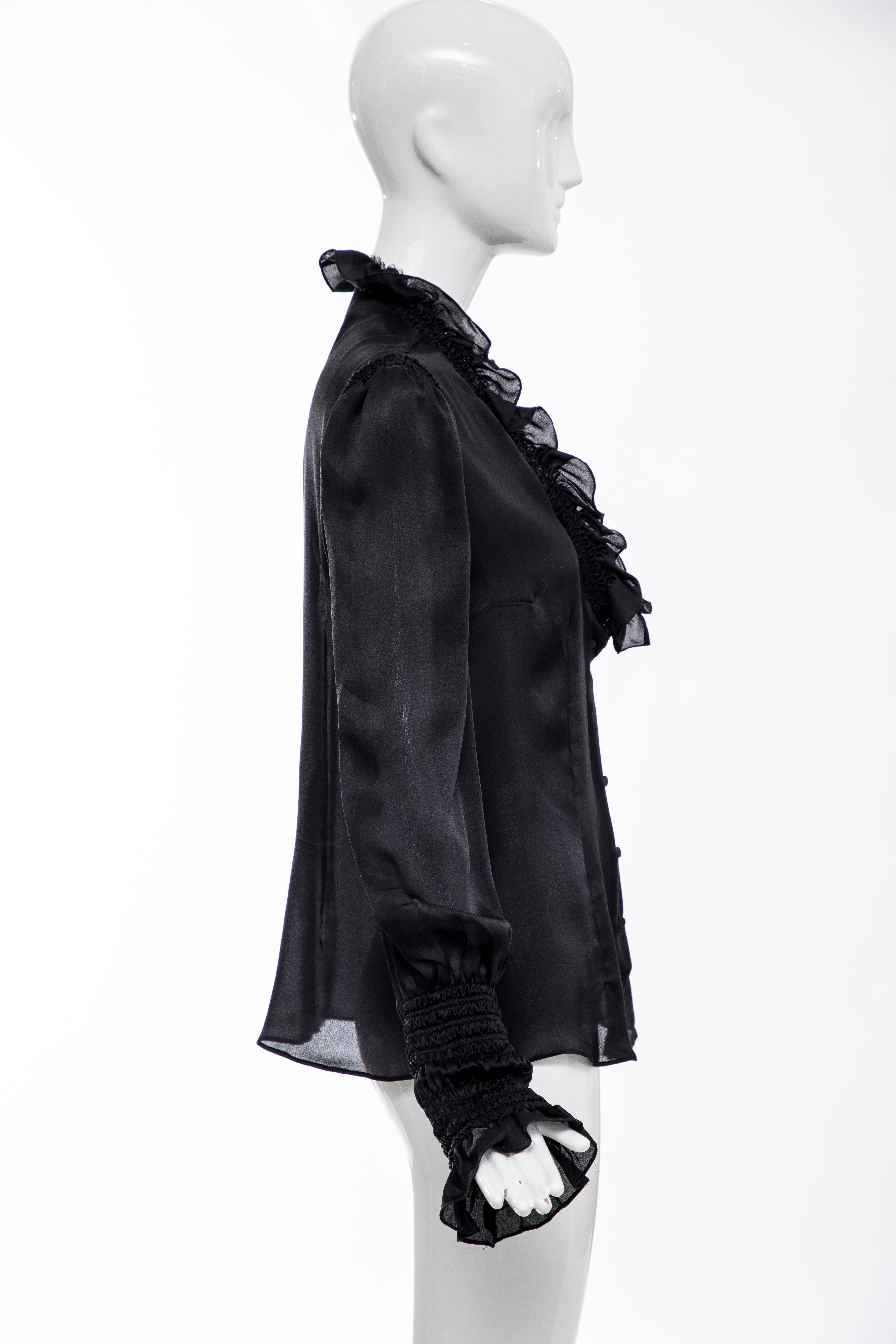 Alexander McQueen Black Silk Button Front Blouse, Fall 2006 2