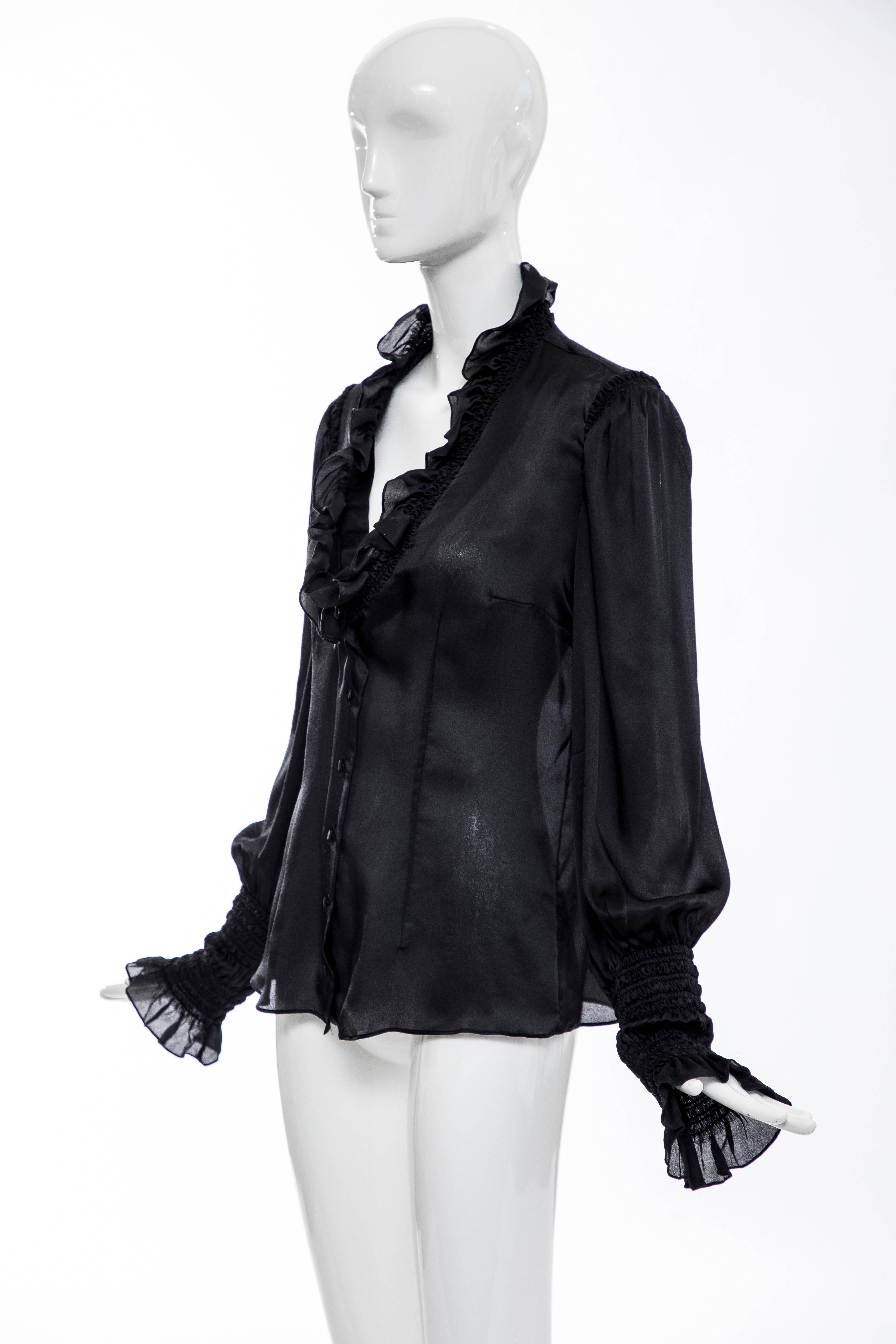 Alexander McQueen Black Silk Button Front Blouse, Fall 2006 4