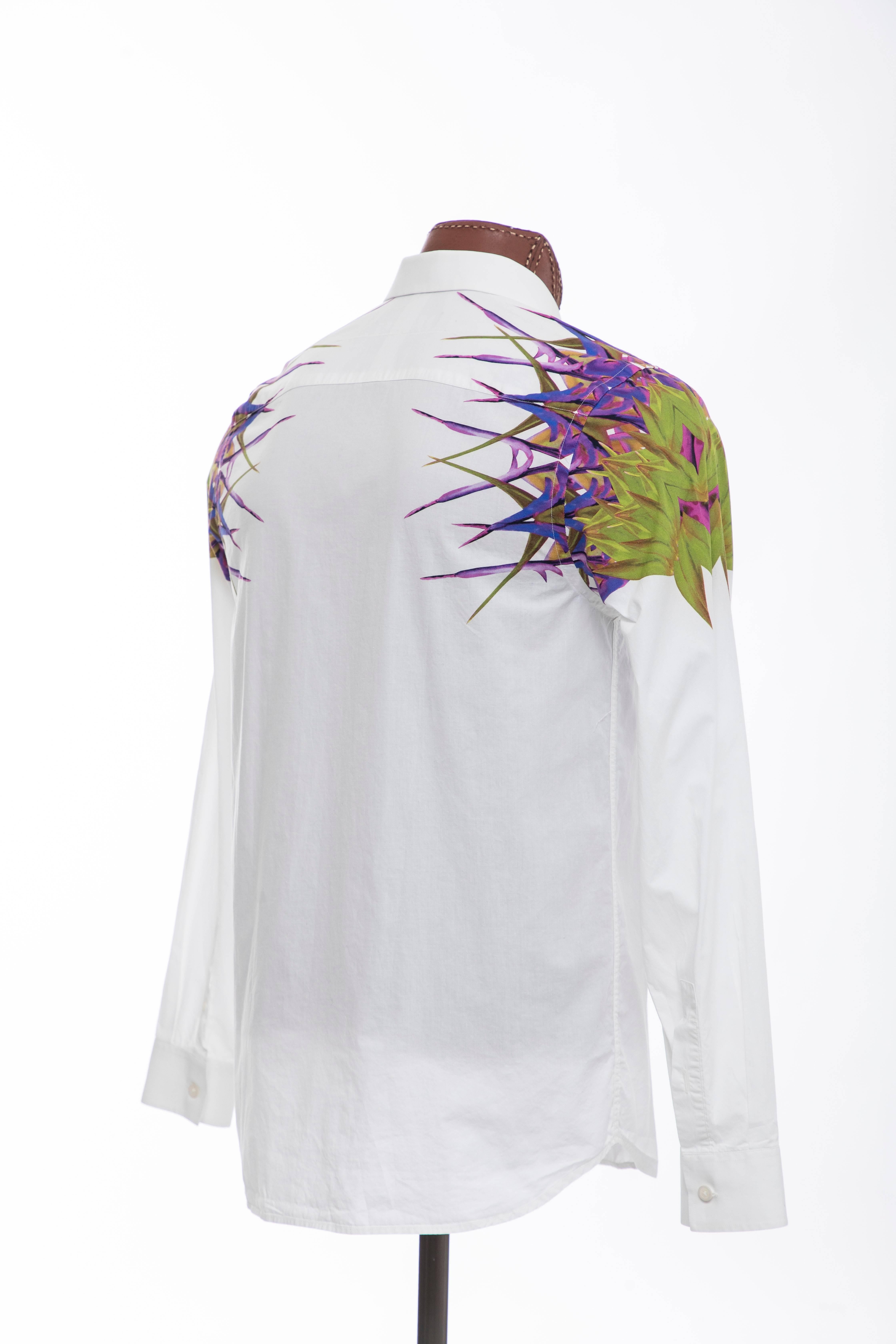 Gray Riccardo Tisci Givenchy Men's Cotton Birds Of Paradise Shirt, Spring 2012