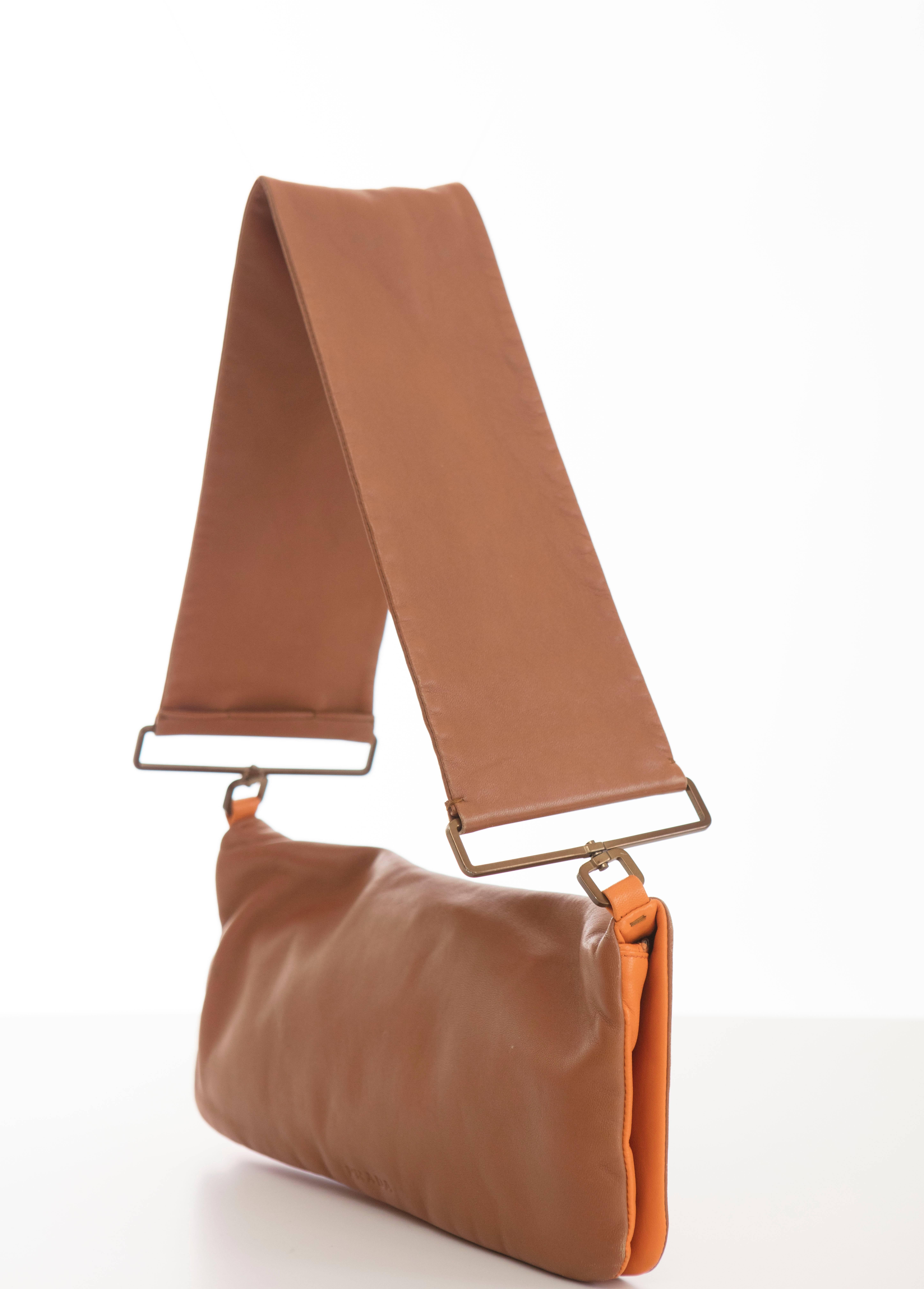 Brown Prada Snap Front Cognac Tangerine Leather Shoulder Bag