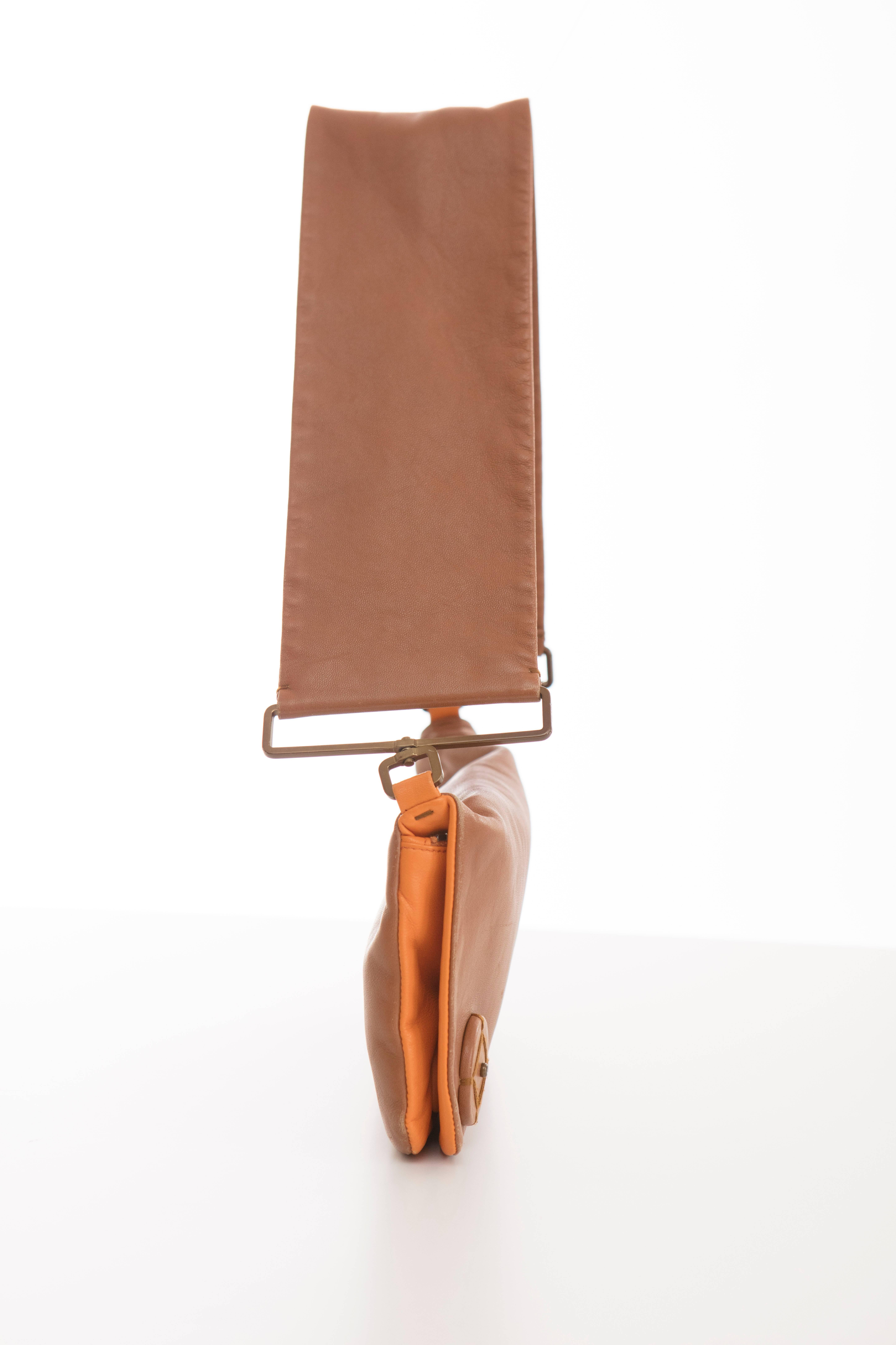 Prada Snap Front Cognac Tangerine Leather Shoulder Bag In Excellent Condition In Cincinnati, OH