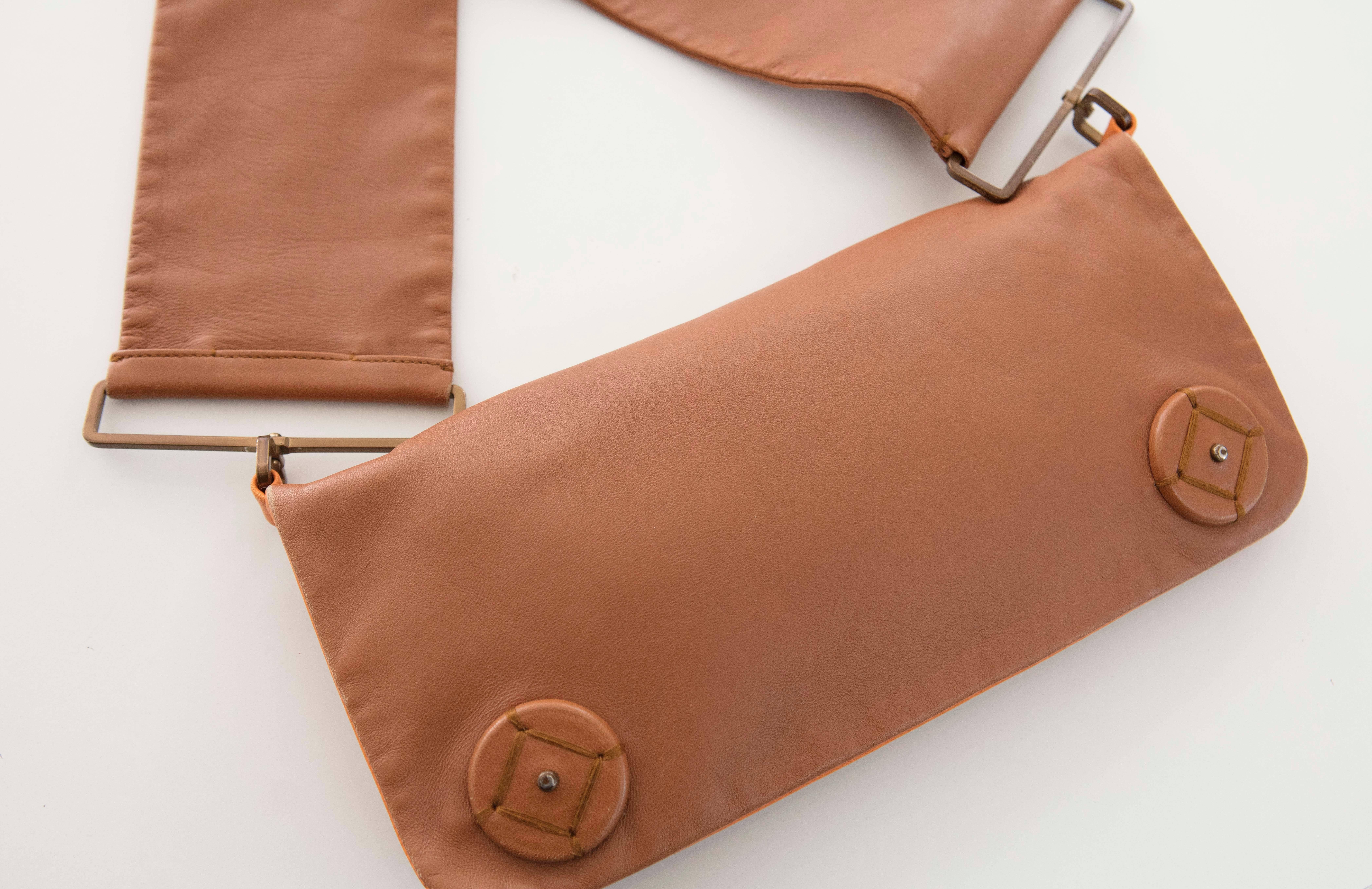 Prada Snap Front Cognac Tangerine Leather Shoulder Bag 1