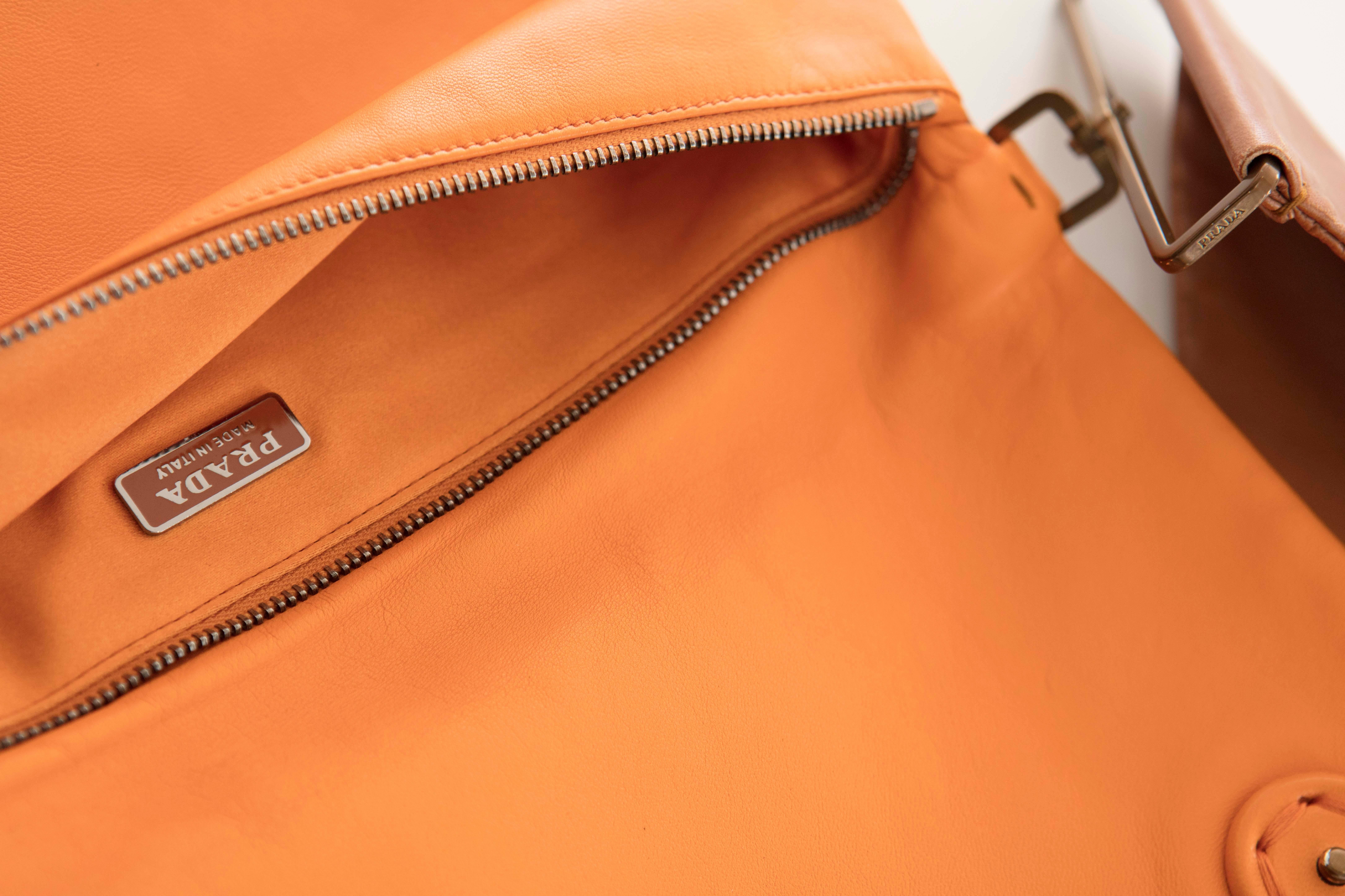 Prada Snap Front Cognac Tangerine Leather Shoulder Bag 3