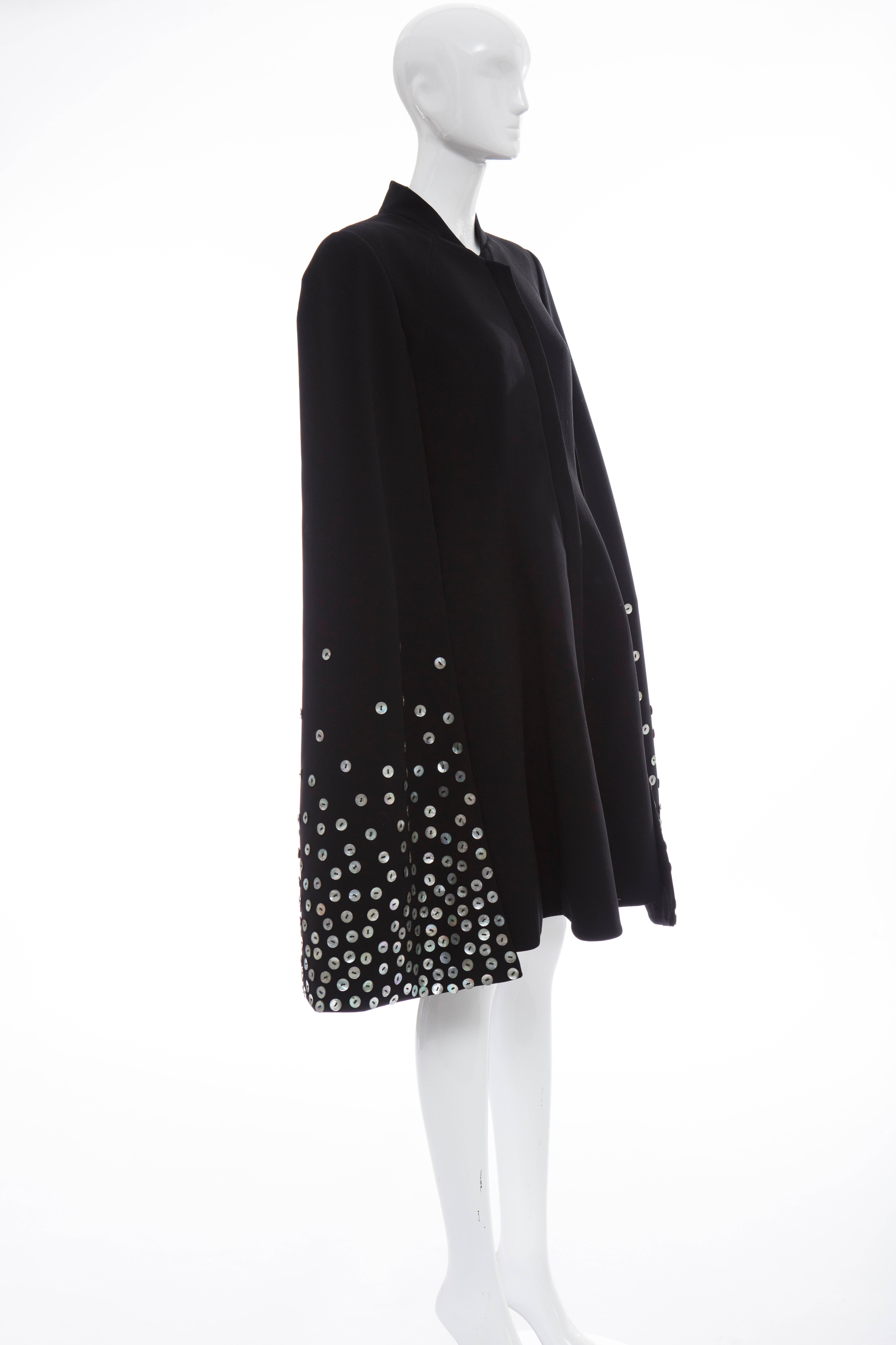 Women's Gareth Pugh Zip Front Black Dress With Mother of Pearl Cape, Spring 2015 For Sale