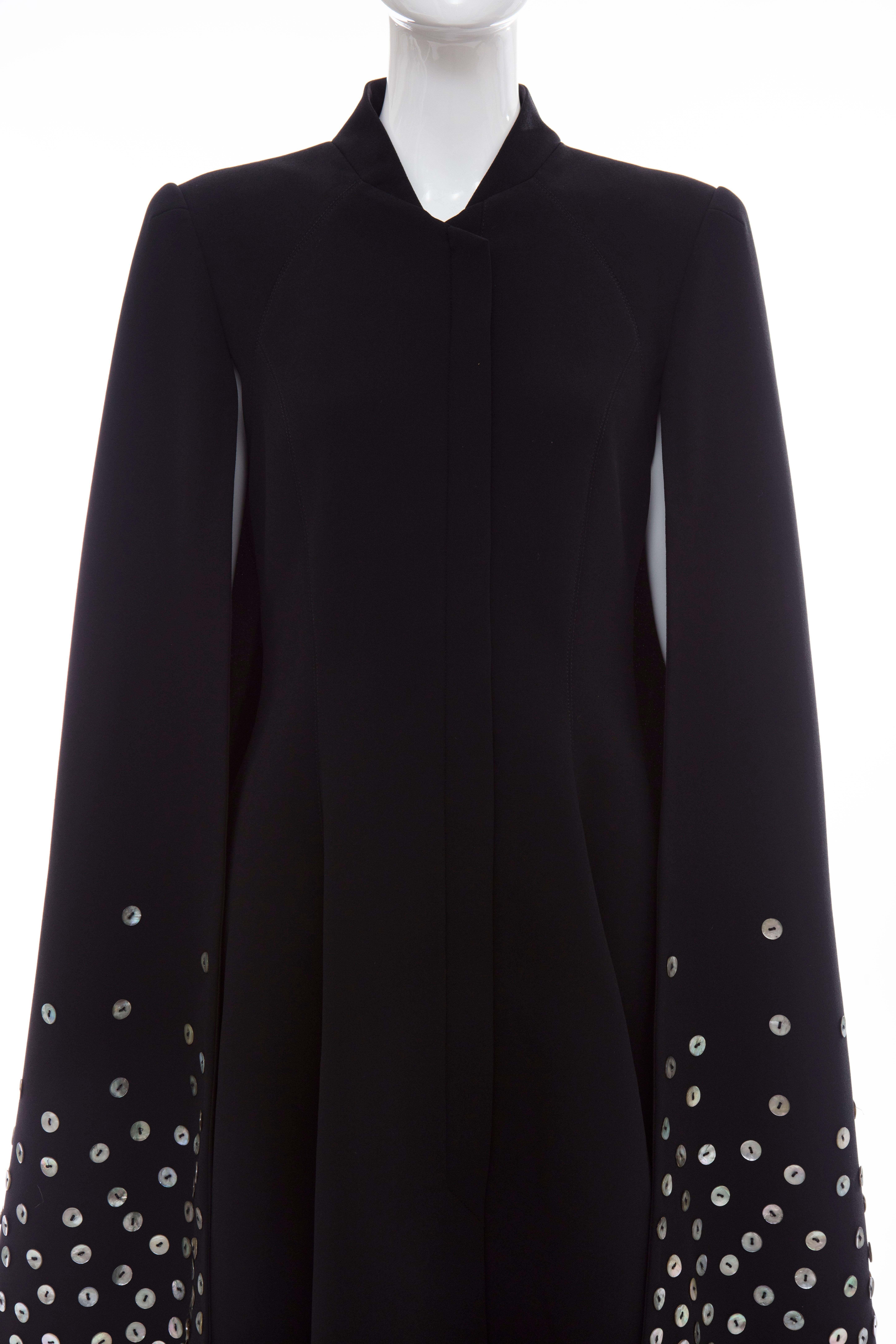 Gareth Pugh Zip Front Black Dress With Mother of Pearl Cape, Spring 2015 For Sale 1