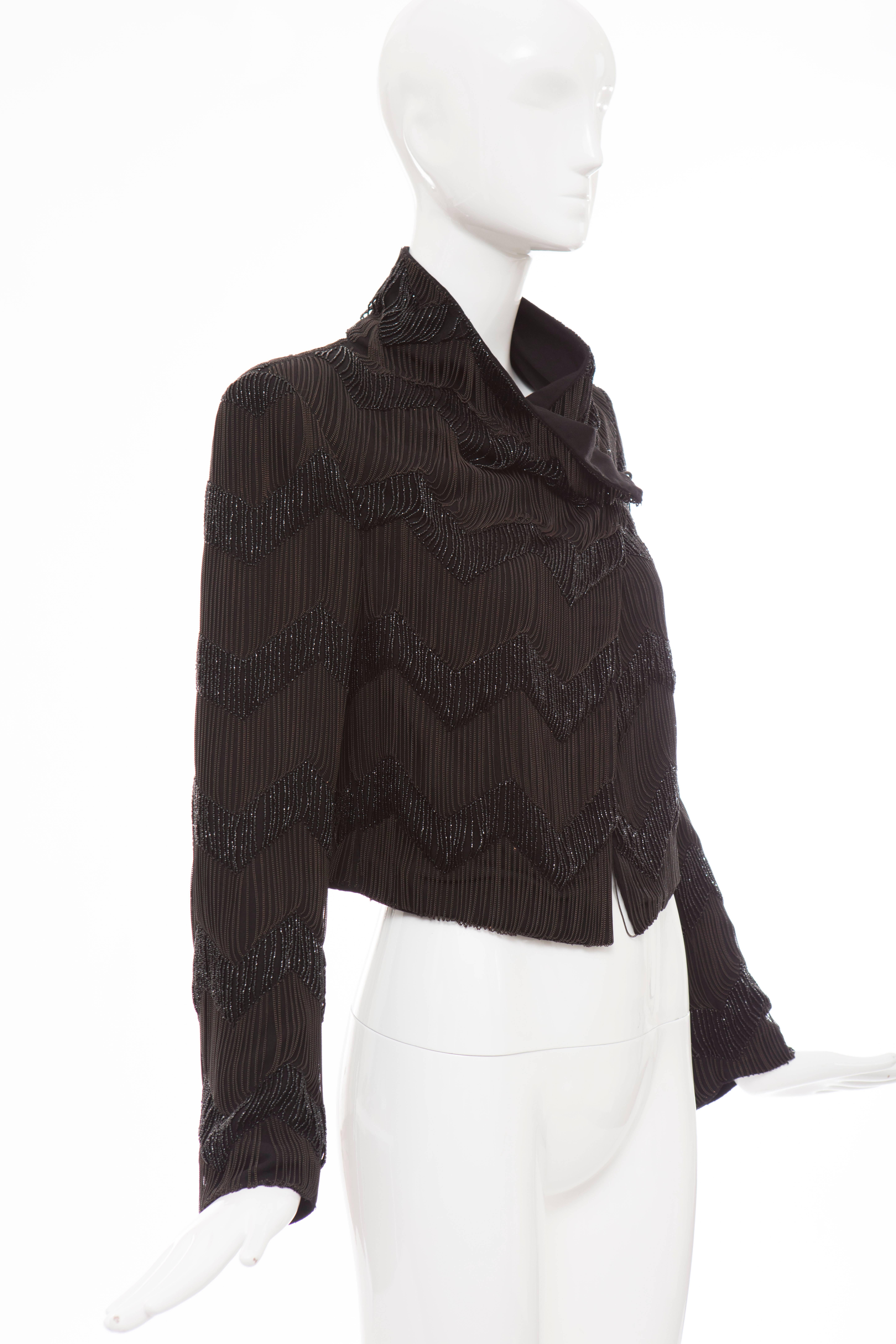Women's Ann Demeulemeester Runway Black Wool Chain And Beaded Jacket, Fall 2011 For Sale