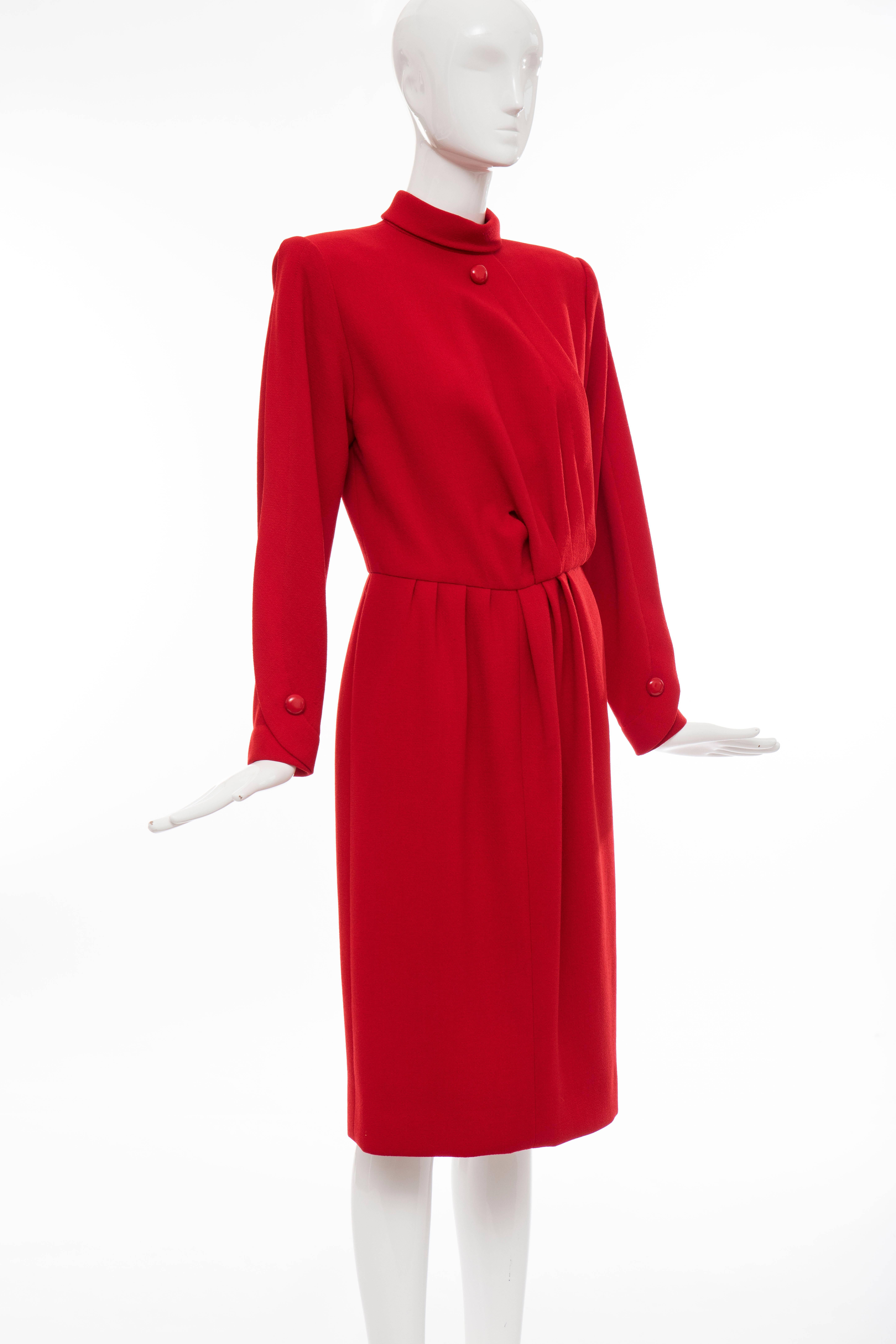 Nina Ricci Haute Couture Red Wool Crepe Dress, Circa 1980's In Excellent Condition For Sale In Cincinnati, OH