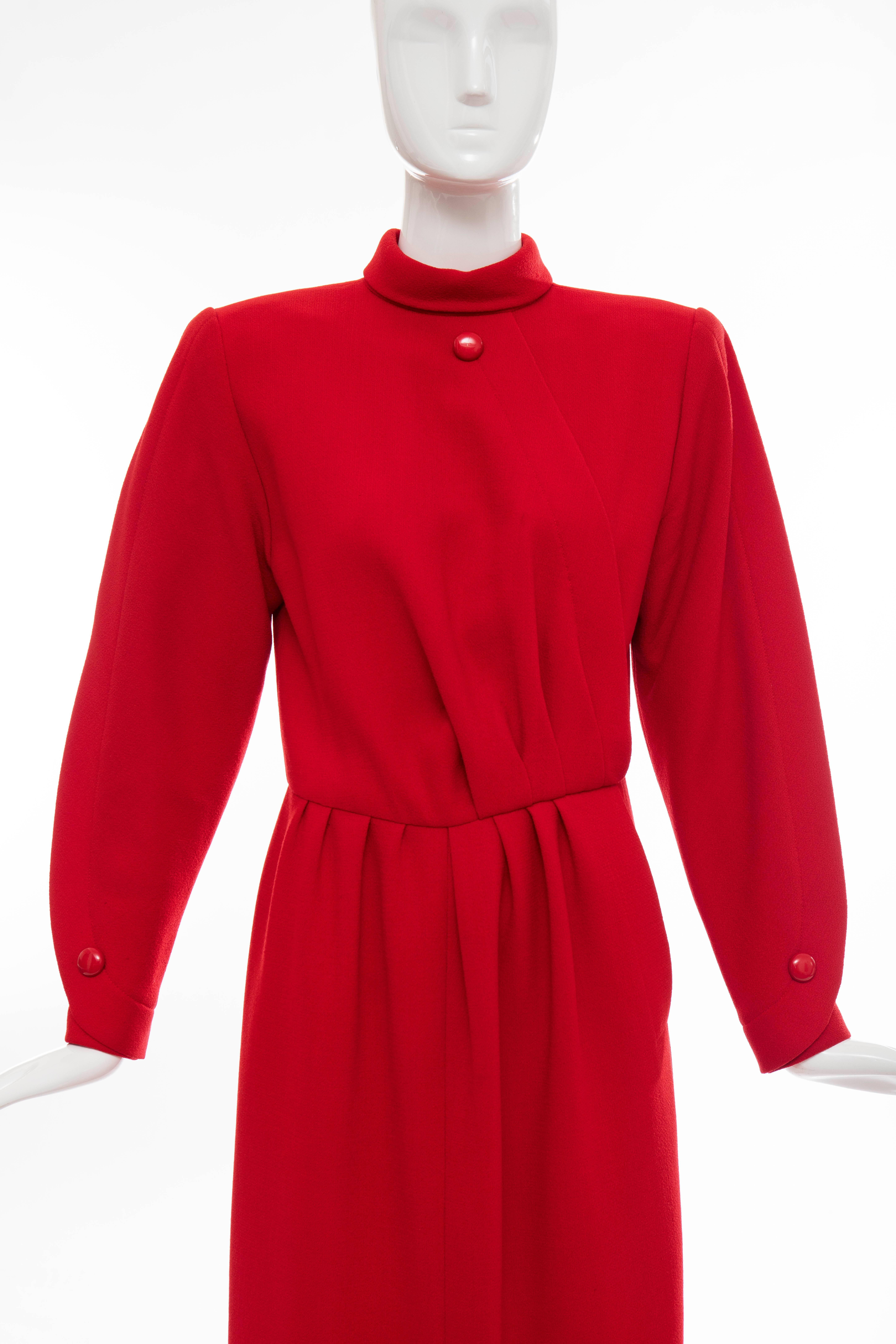 Women's Nina Ricci Haute Couture Red Wool Crepe Dress, Circa 1980's For Sale
