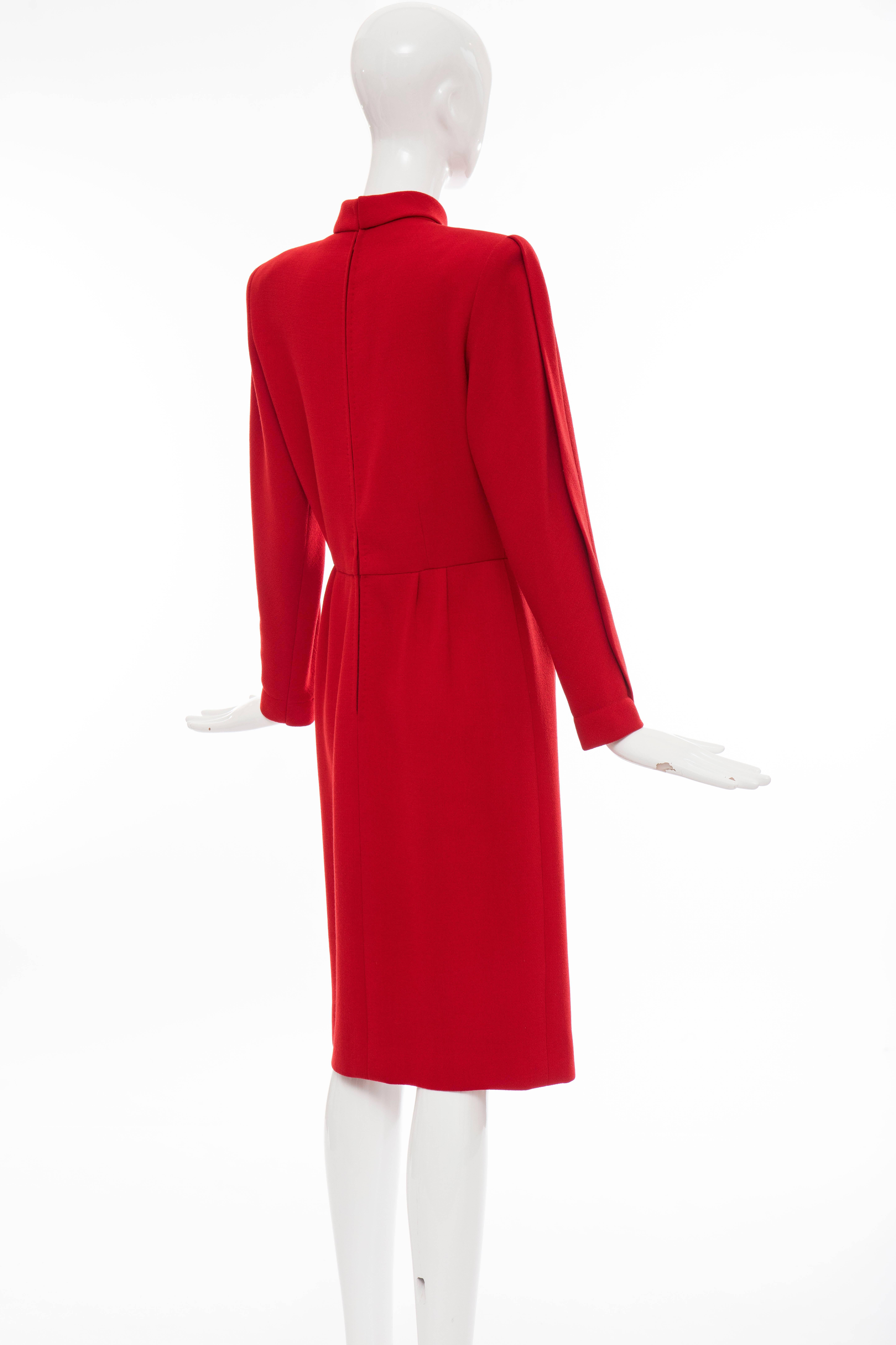 Nina Ricci Haute Couture Red Wool Crepe Dress, Circa 1980's For Sale 1