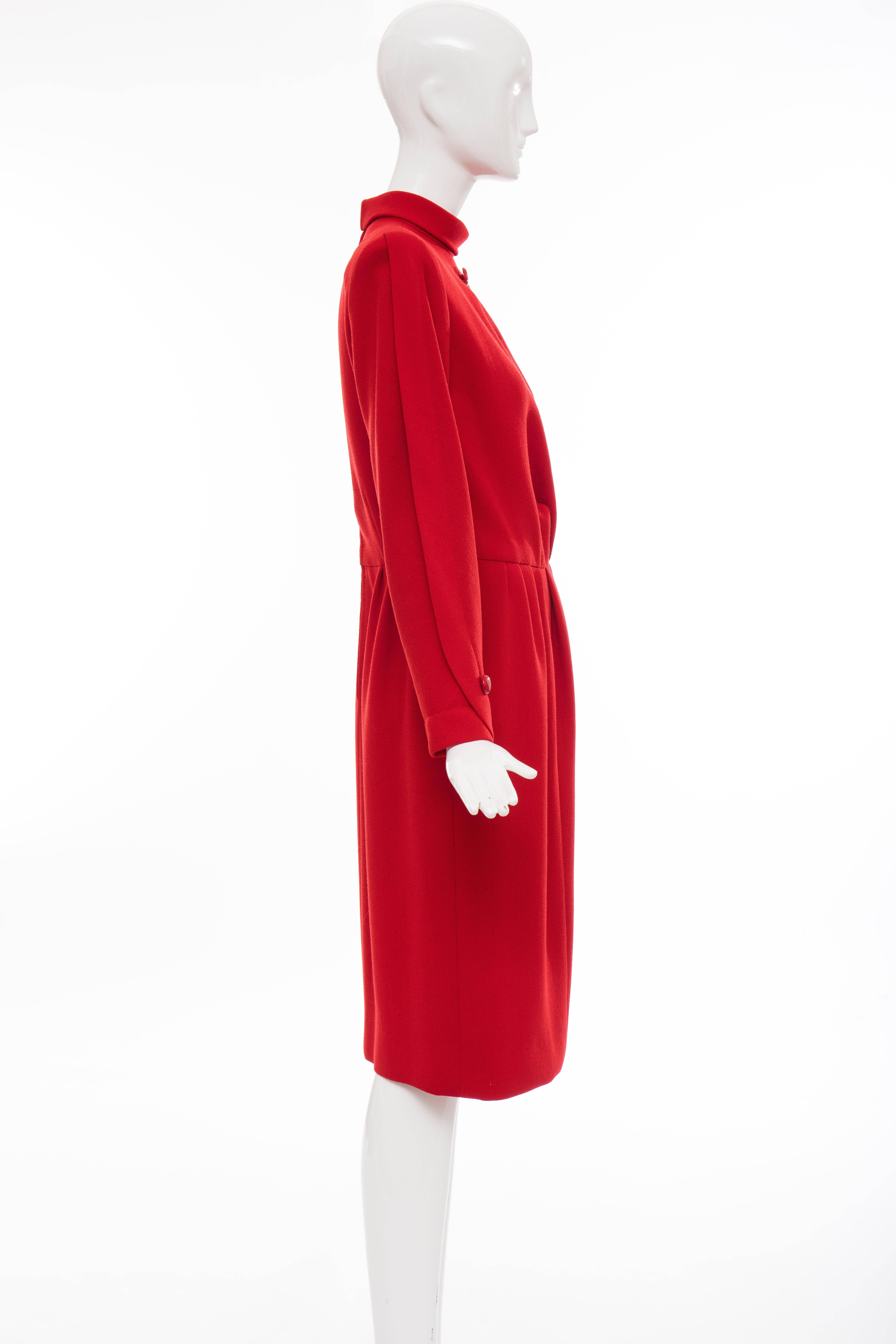 Nina Ricci Haute Couture Red Wool Crepe Dress, Circa 1980's For Sale 2