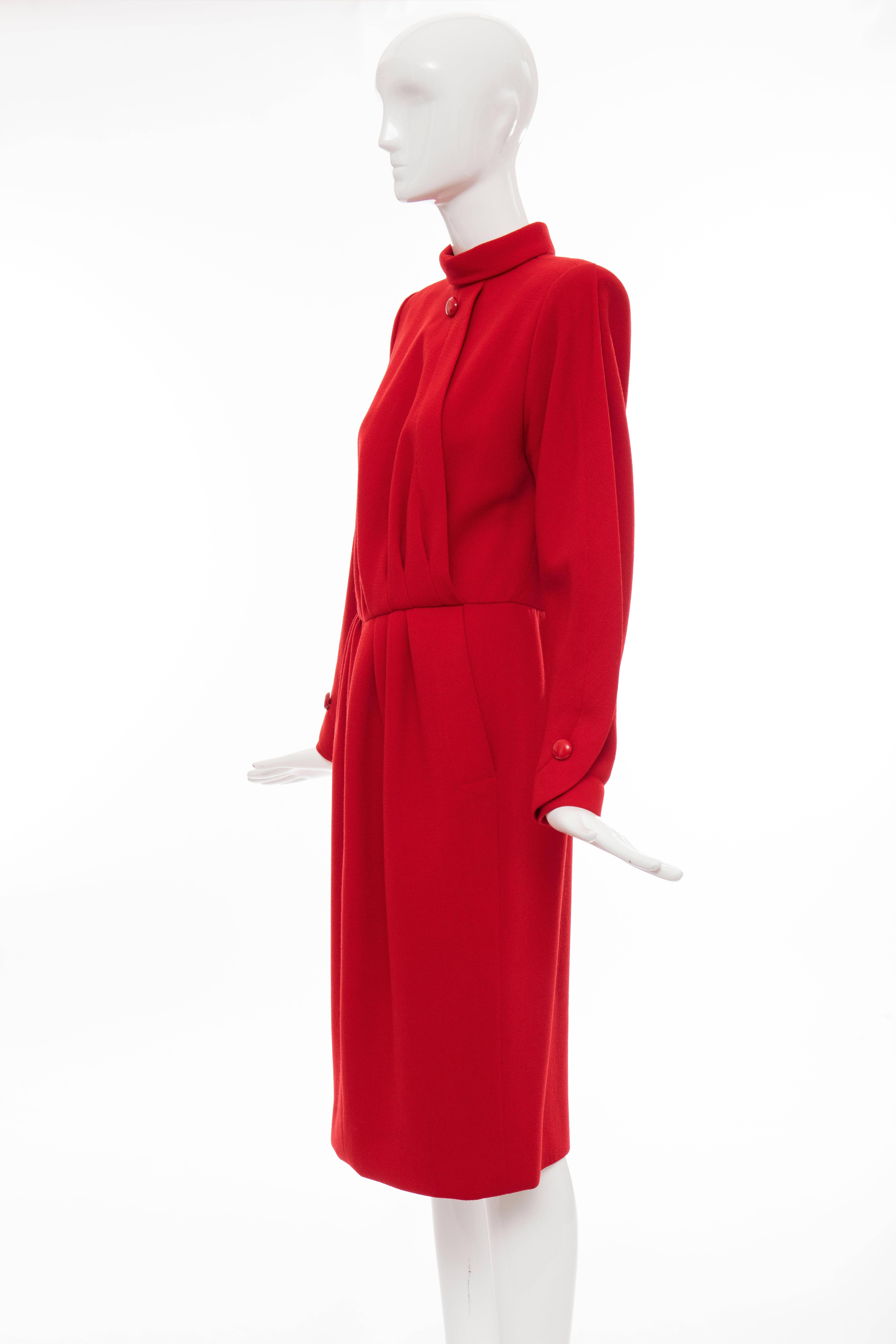 Nina Ricci Haute Couture Red Wool Crepe Dress, Circa 1980's For Sale 4