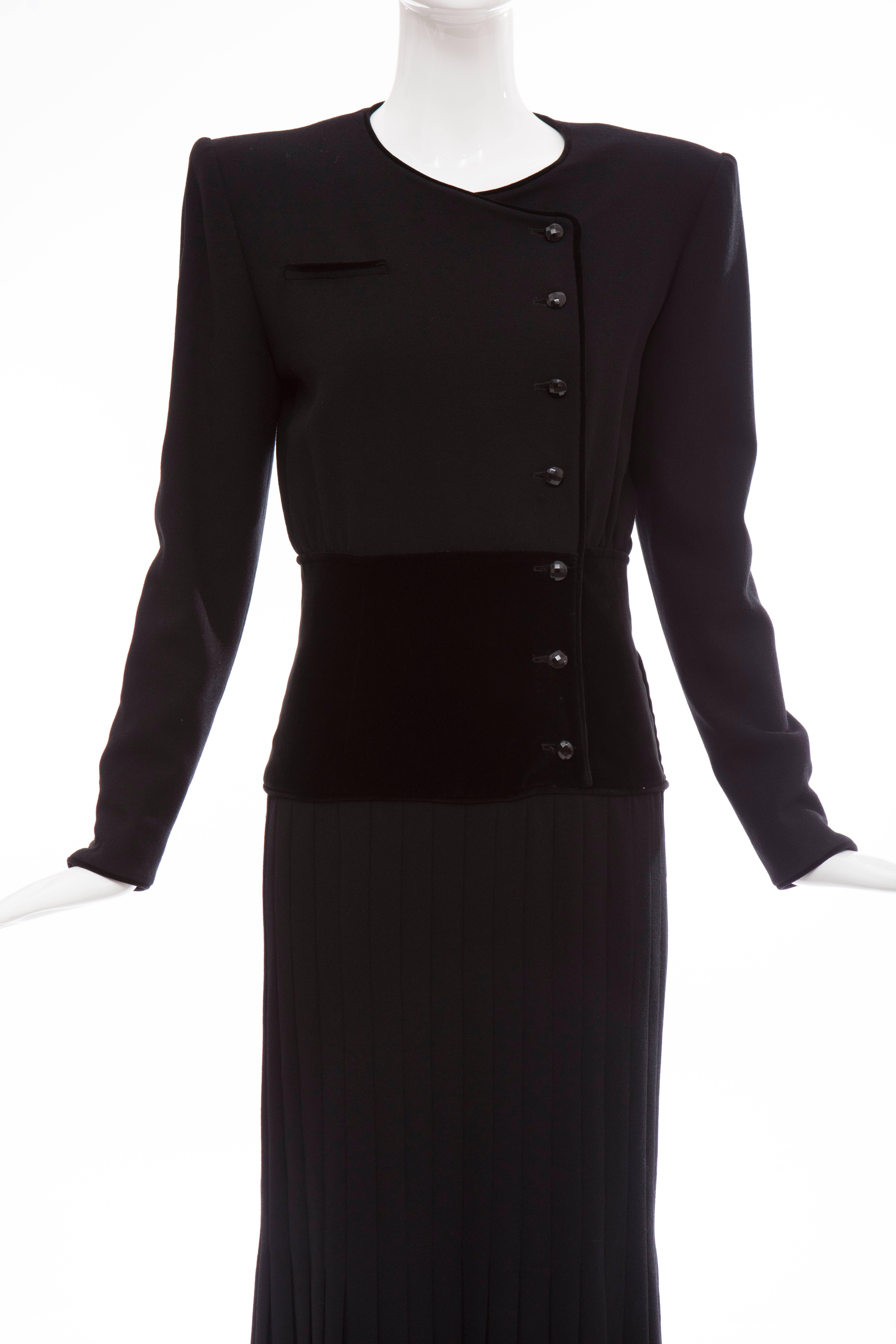 Women's Valentino Black Wool Crepe And Velvet Evening Dress, Circa 1980's For Sale