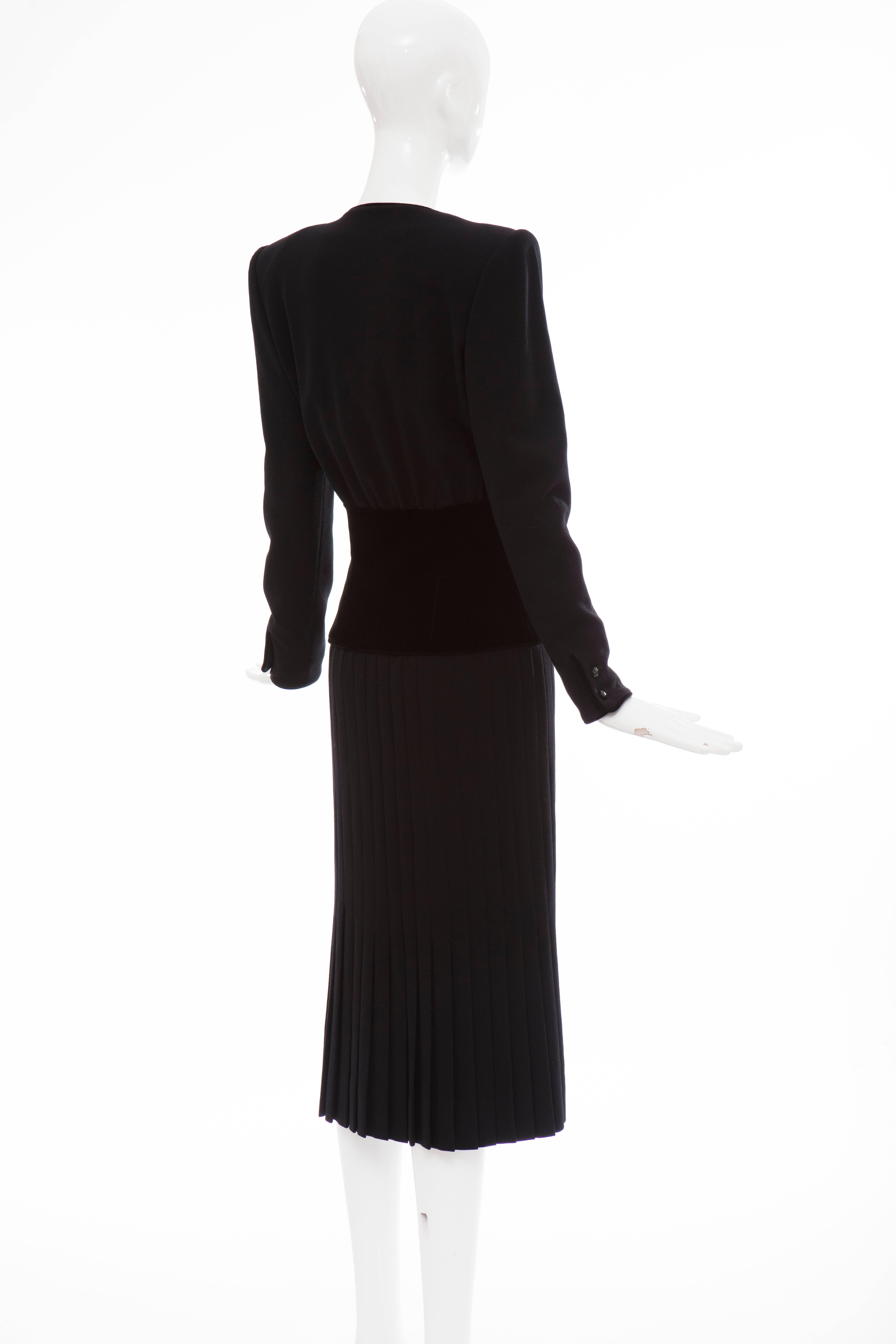 Valentino Black Wool Crepe And Velvet Evening Dress, Circa 1980's For Sale 1