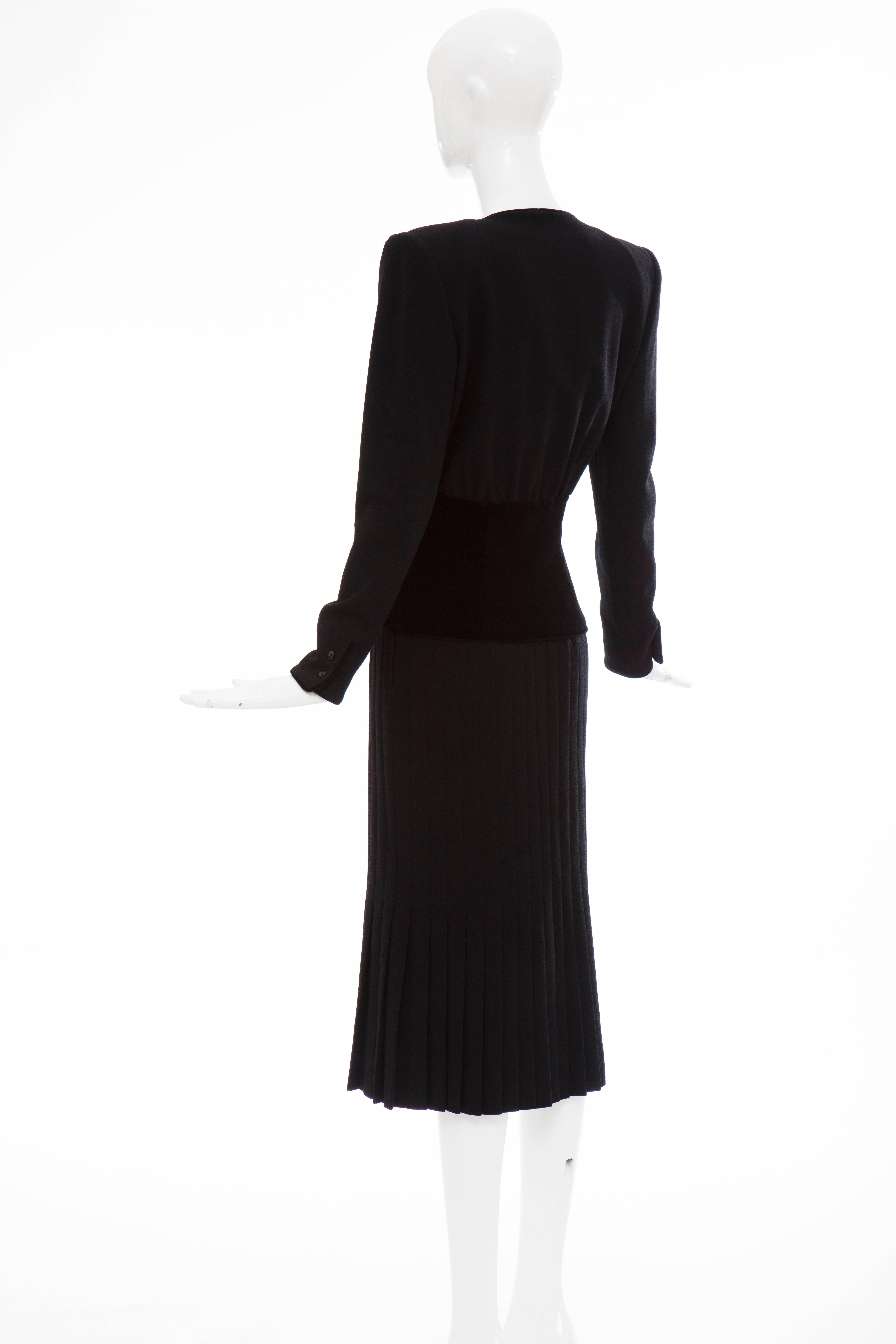 Valentino Black Wool Crepe And Velvet Evening Dress, Circa 1980's For Sale 3