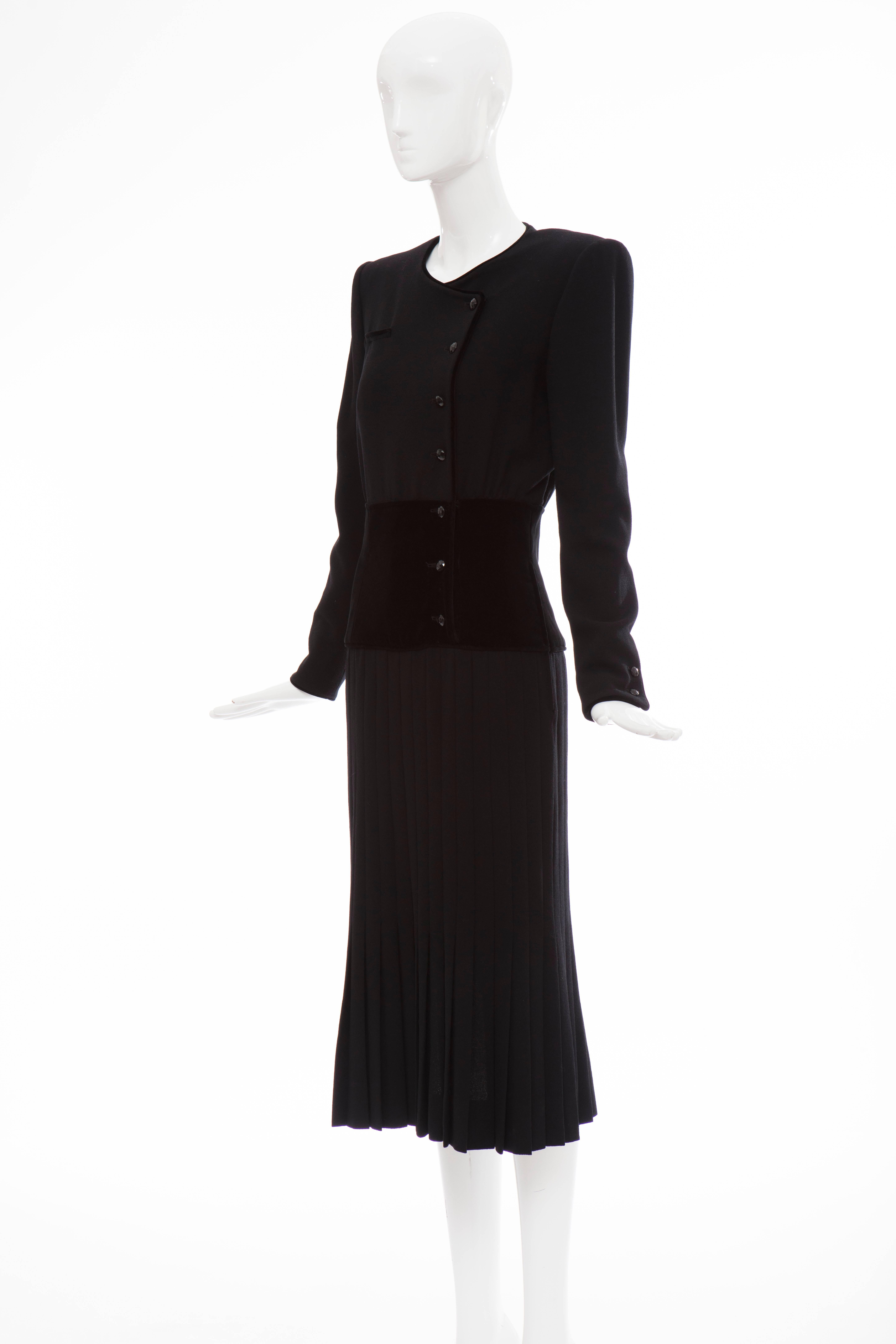 Valentino Black Wool Crepe And Velvet Evening Dress, Circa 1980's For Sale 4