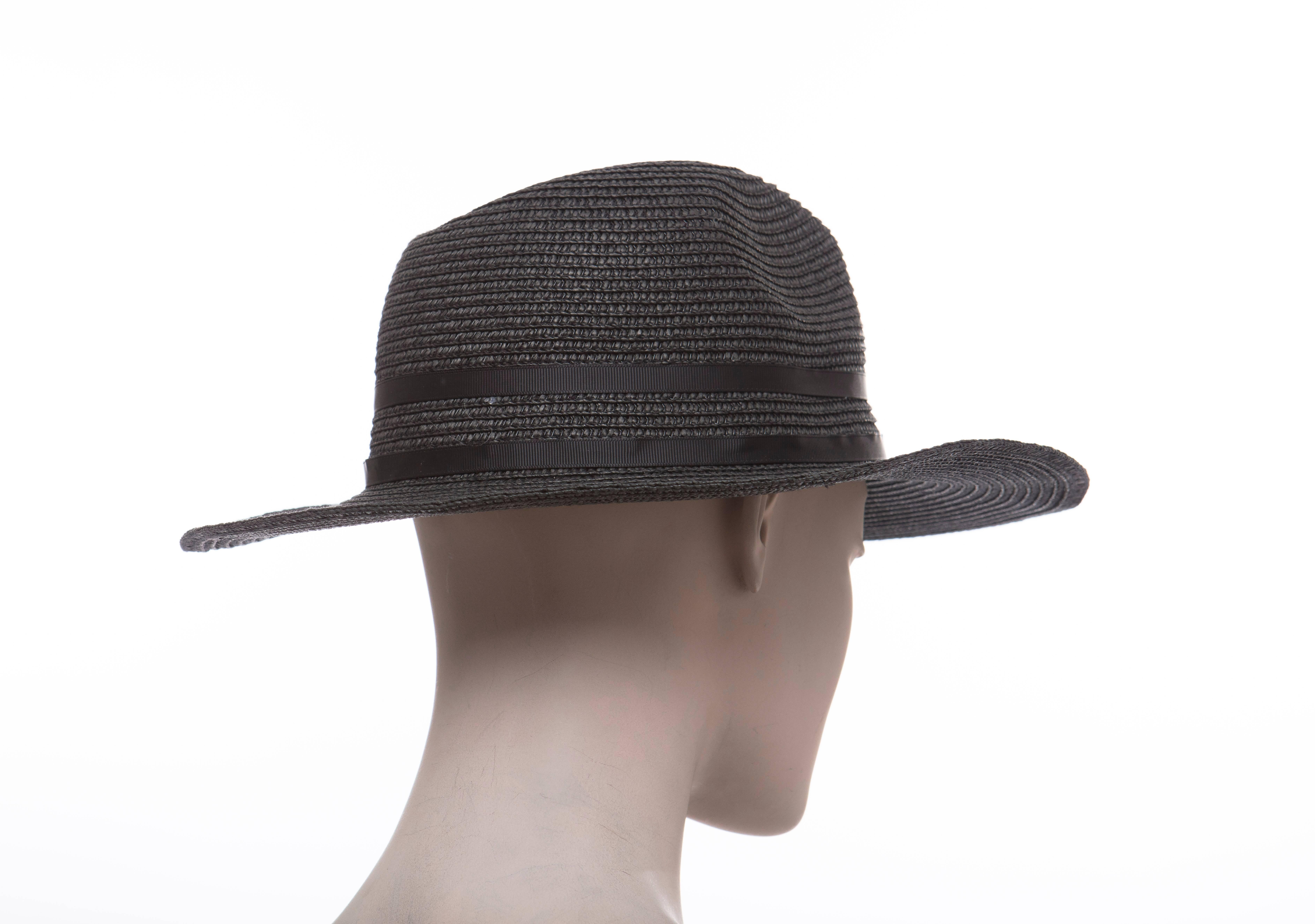 Yves Saint Laurent Black Straw Hat With Crystal Stars And Black Grosgrain Trim 1