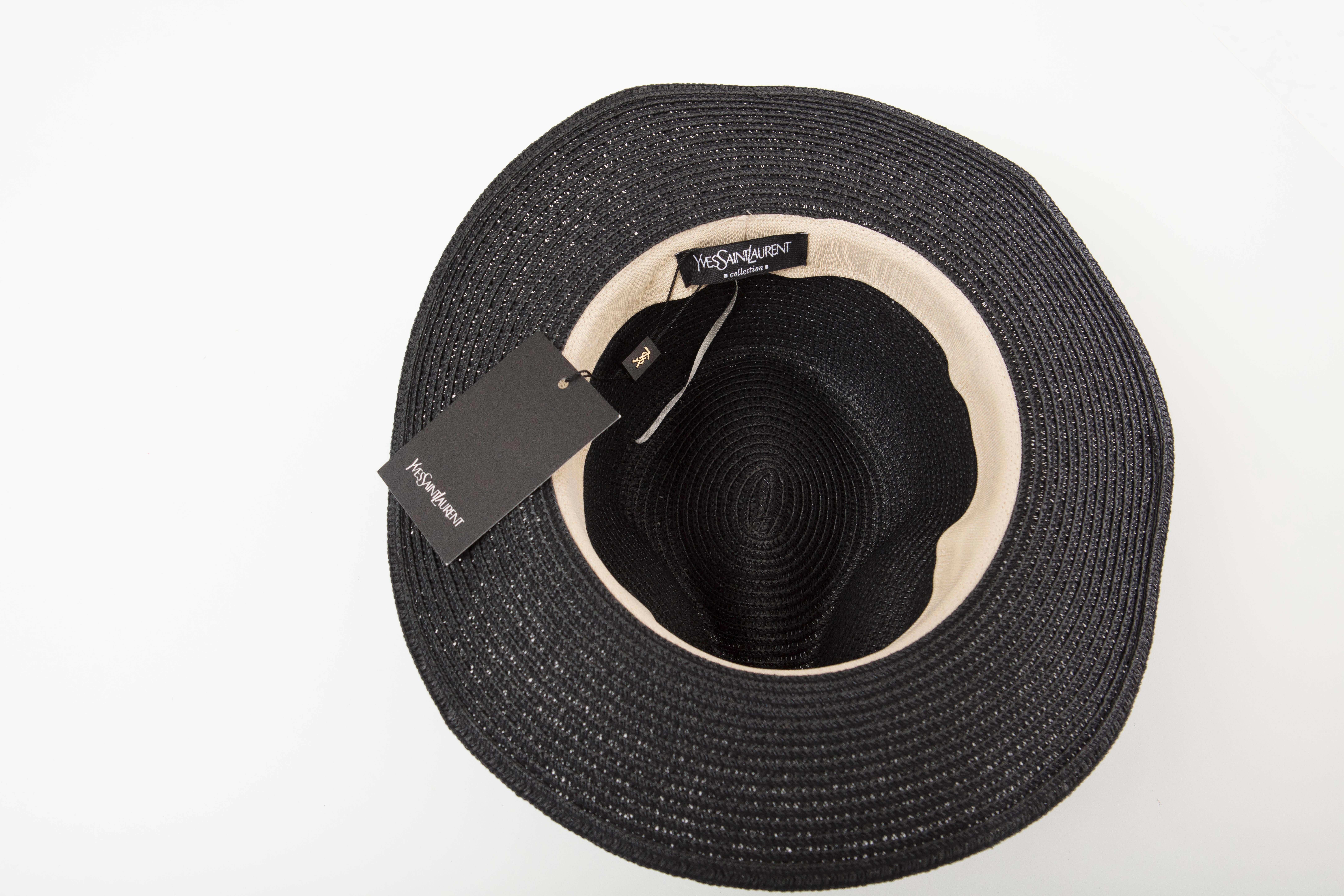 Yves Saint Laurent Black Straw Hat With Crystal Stars And Black Grosgrain Trim 5
