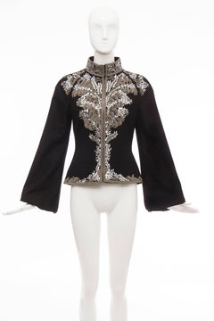 Alexander McQueen Black Wool Zip Front Embroidered Jacket, Circa 2004