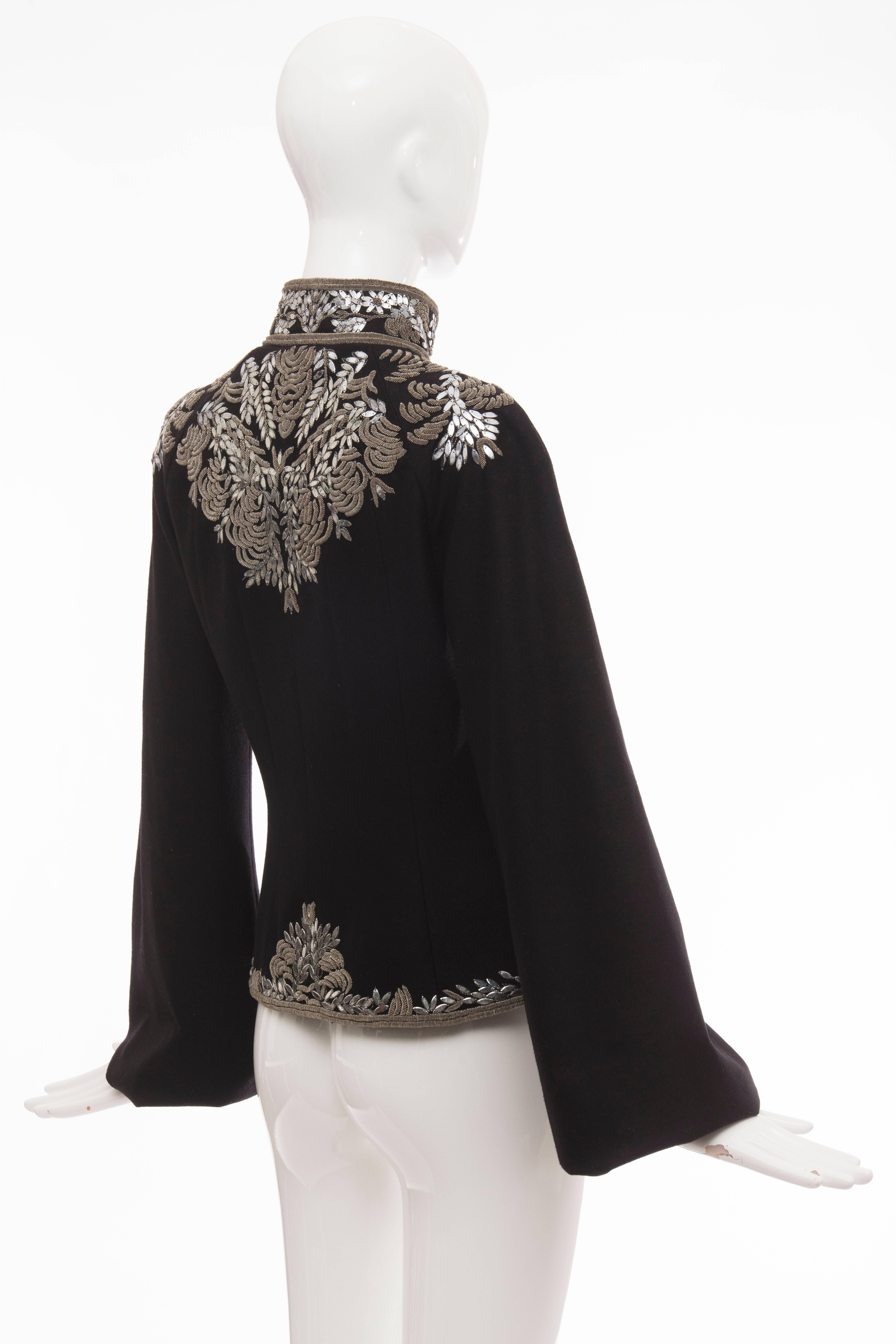 Women's Alexander McQueen Black Wool Zip Front Embroidered Jacket, Circa 2004 For Sale