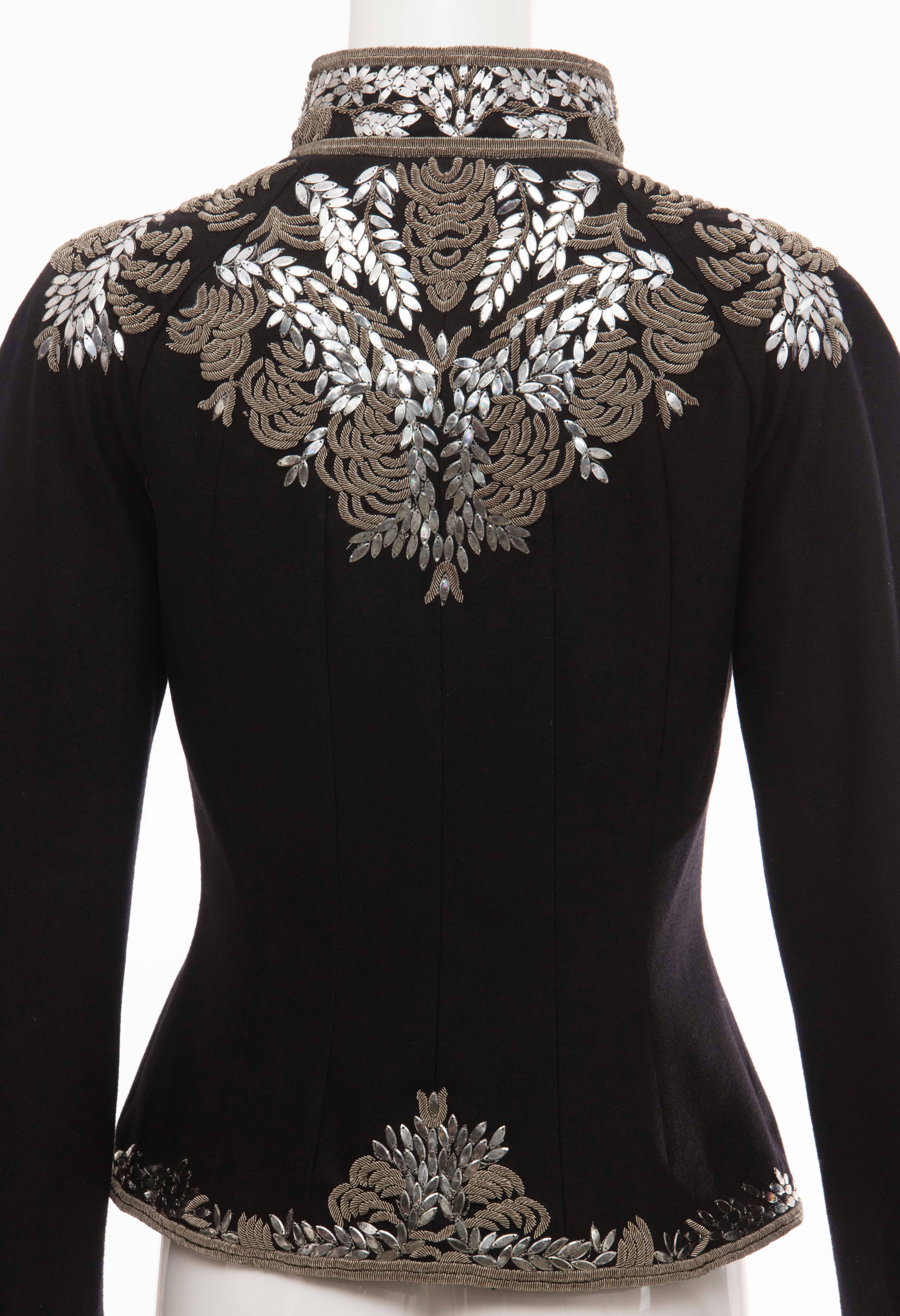 Alexander McQueen Black Wool Zip Front Embroidered Jacket, Circa 2004 For Sale 1