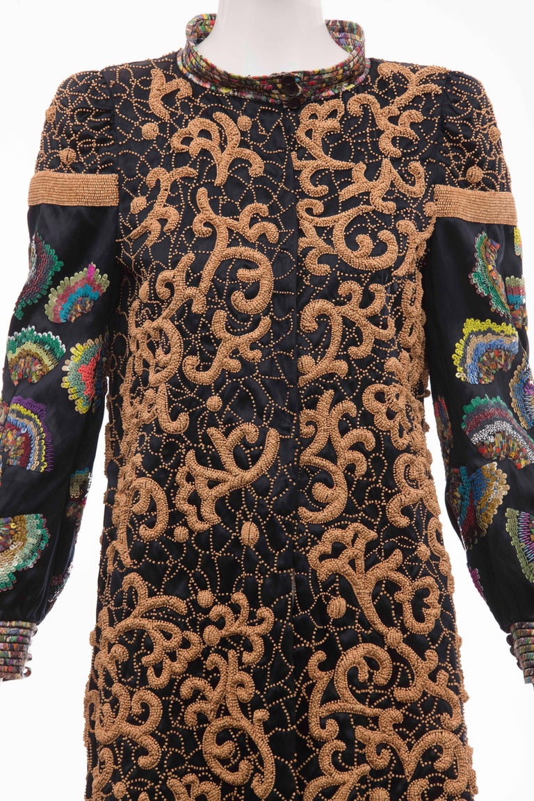 Dries Van Noten Black Silk Cotton Wood Beaded And Sequins Coat, Fall ...