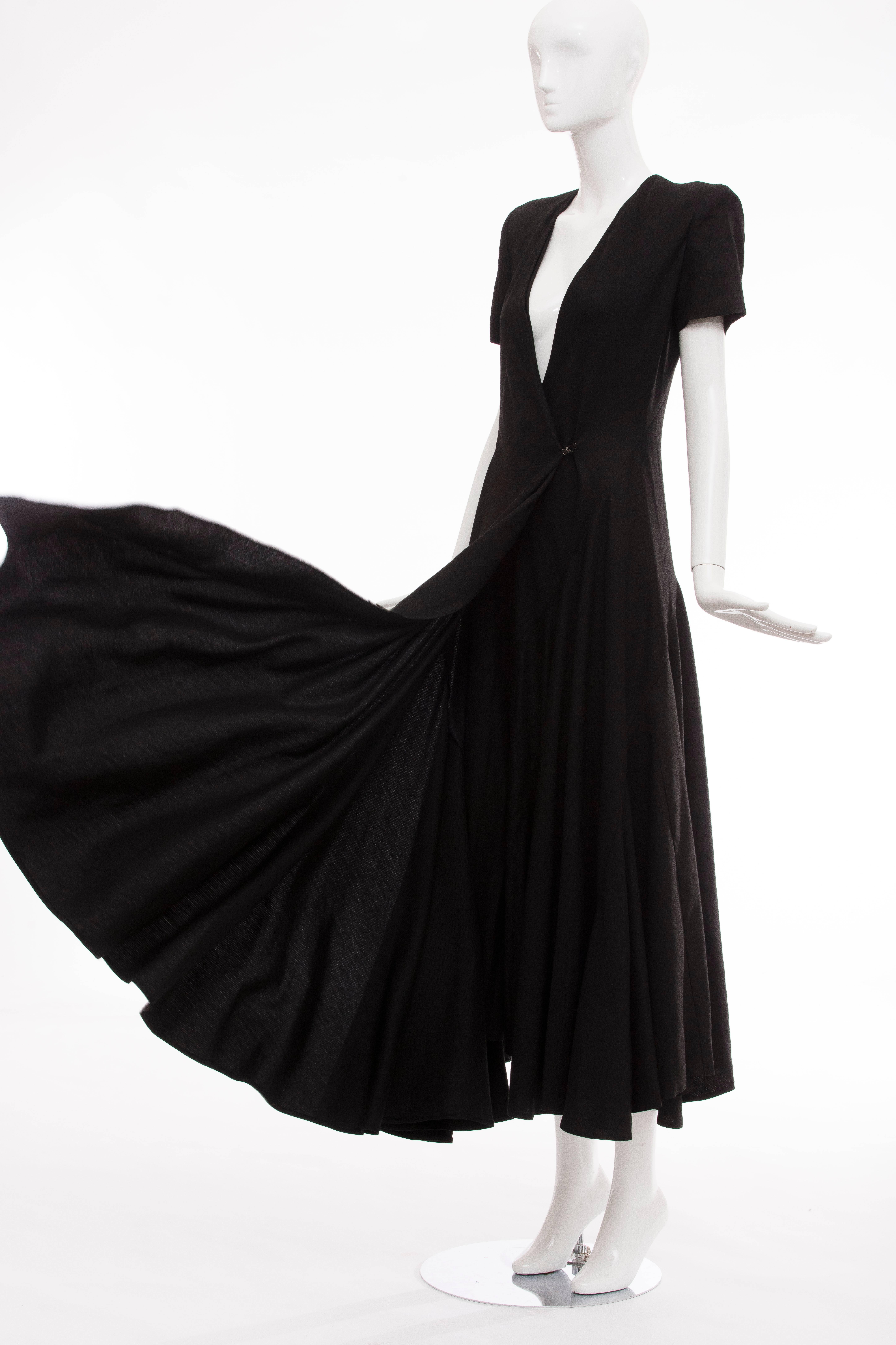 Olivier Theyskens Runway Black Linen Acetate Short Sleeve Dress, Spring 1999 3