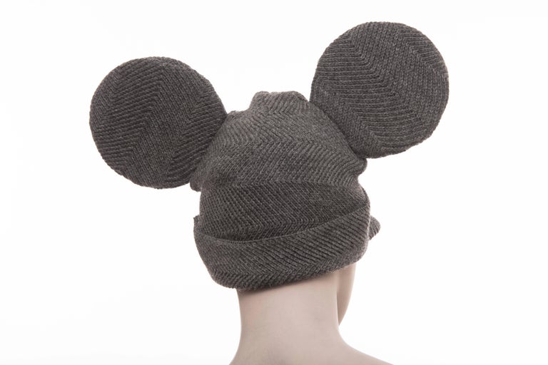 Comme des Garcons Stephen Jones Grey Wool Herringbone Mouse Ears Hat ...