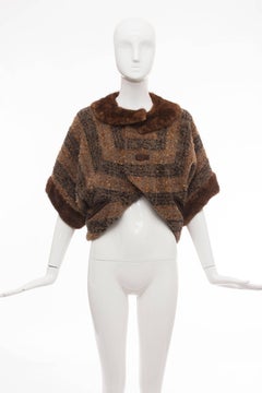 Olivier Theyskens Runway Brown Metallic Tweed Cropped Jacket Fur Trim, Fall 2001