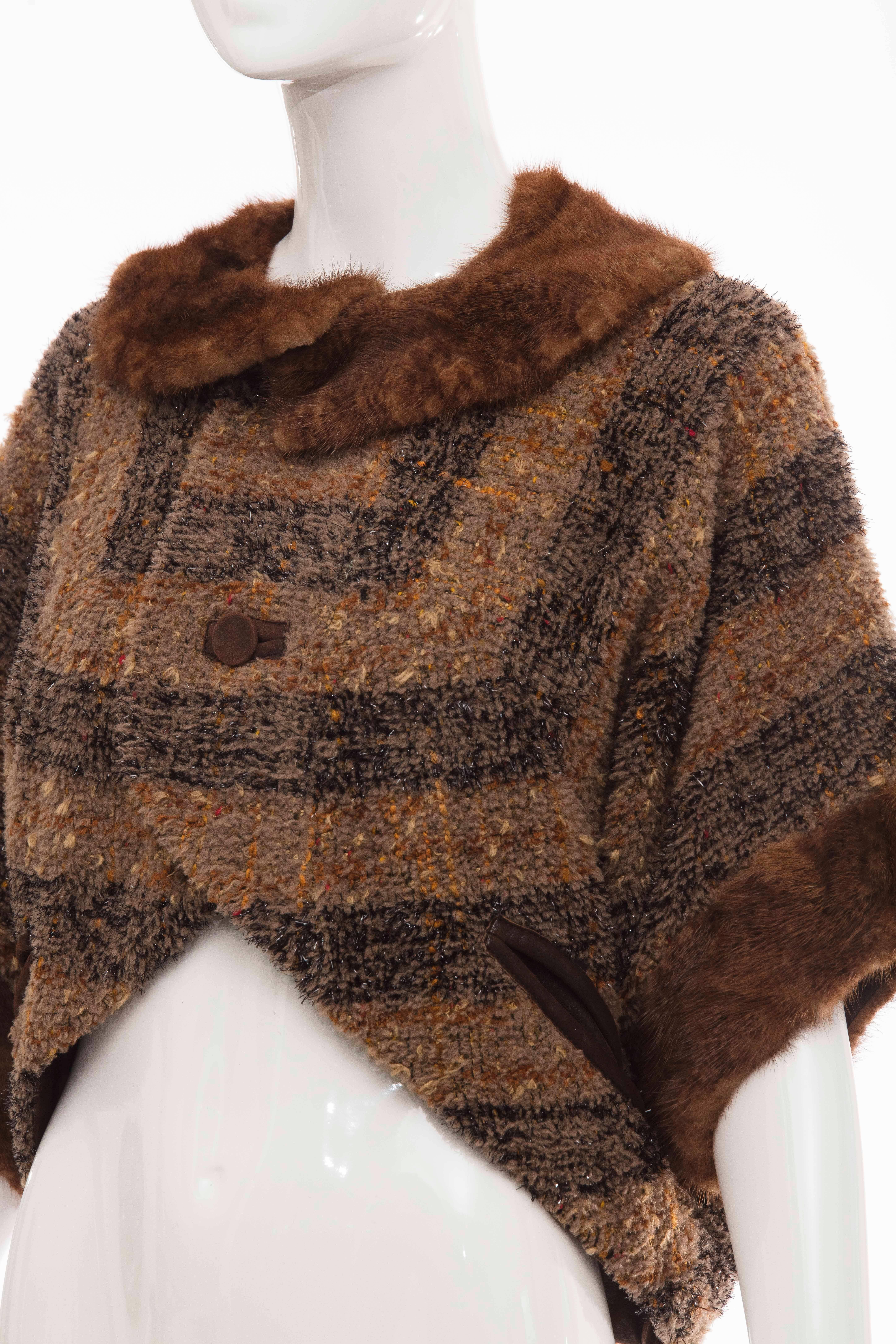 Olivier Theyskens Runway Brown Metallic Tweed Cropped Jacket Fur Trim, Fall 2001 For Sale 4