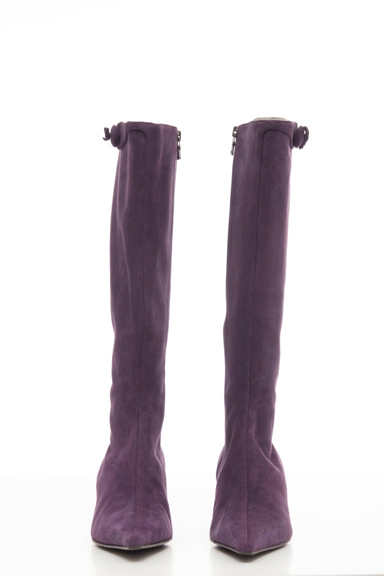 Prada Amethyst Suede Kitten Heel Boots For Sale at 1stDibs | prada ...