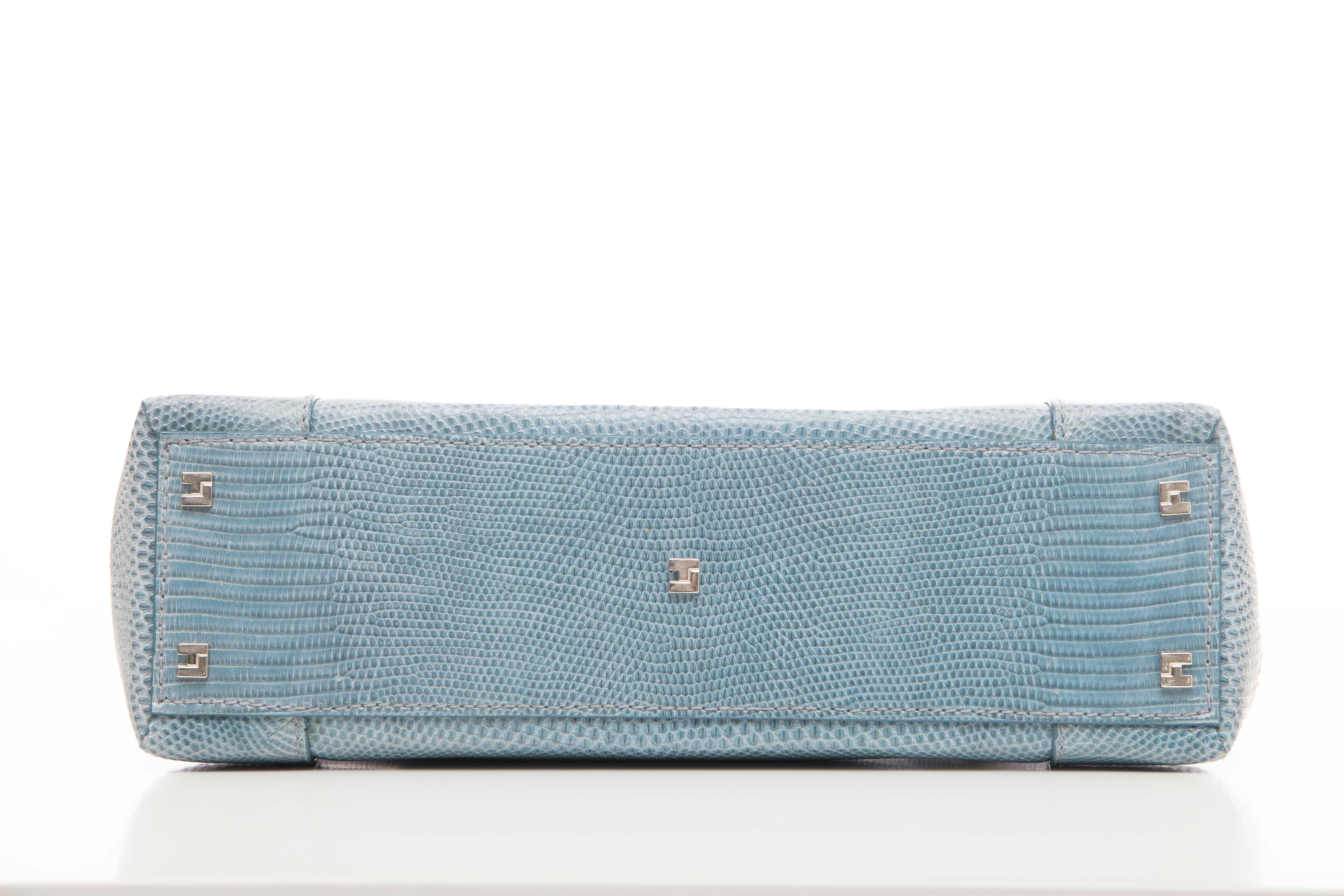 Lambertson Truex Baby Blue Lizard Handbag, Circa 2004 4