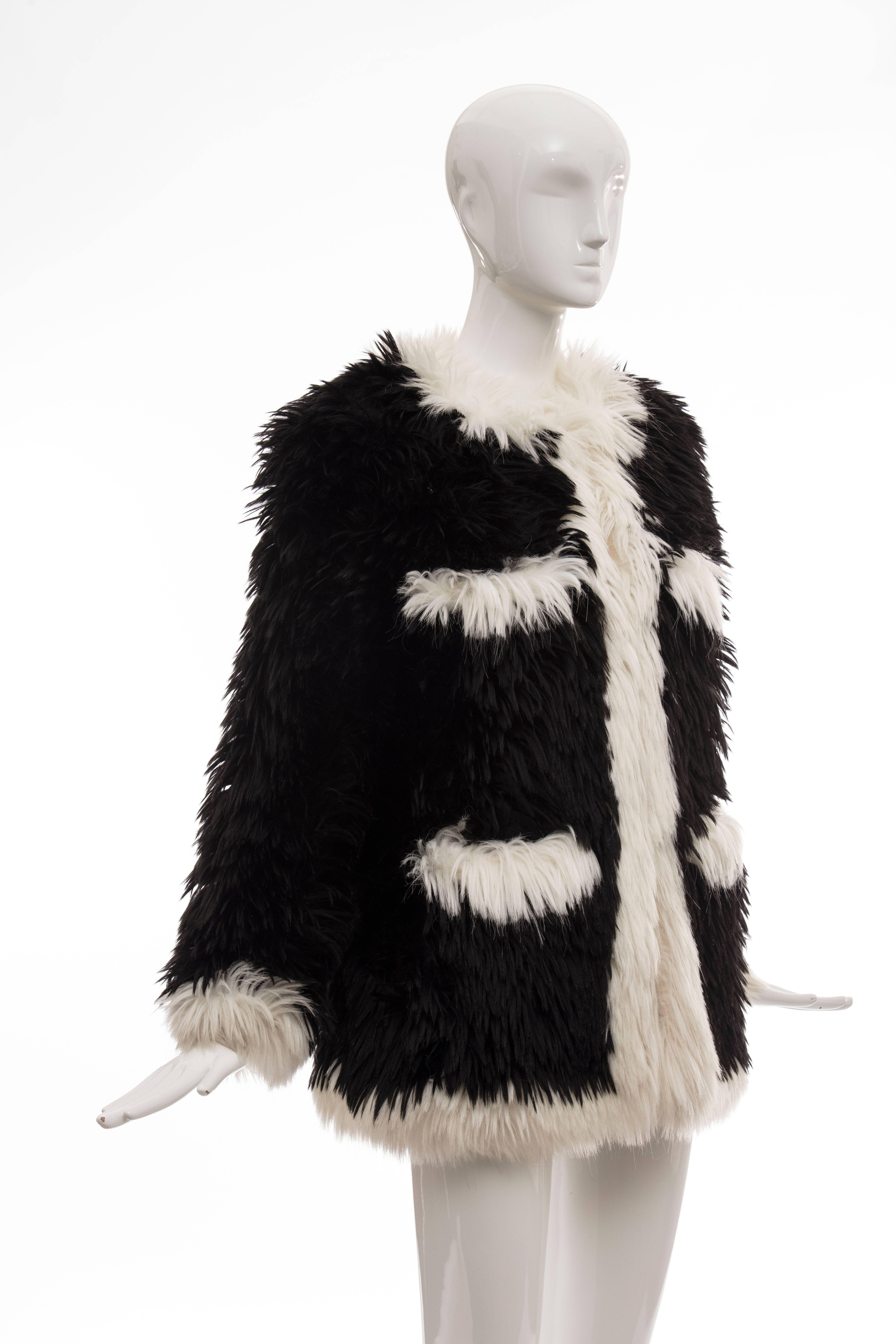 Chanel Runway Black With White Trim Faux Fur Jacket, Fall 1994 In Excellent Condition In Cincinnati, OH
