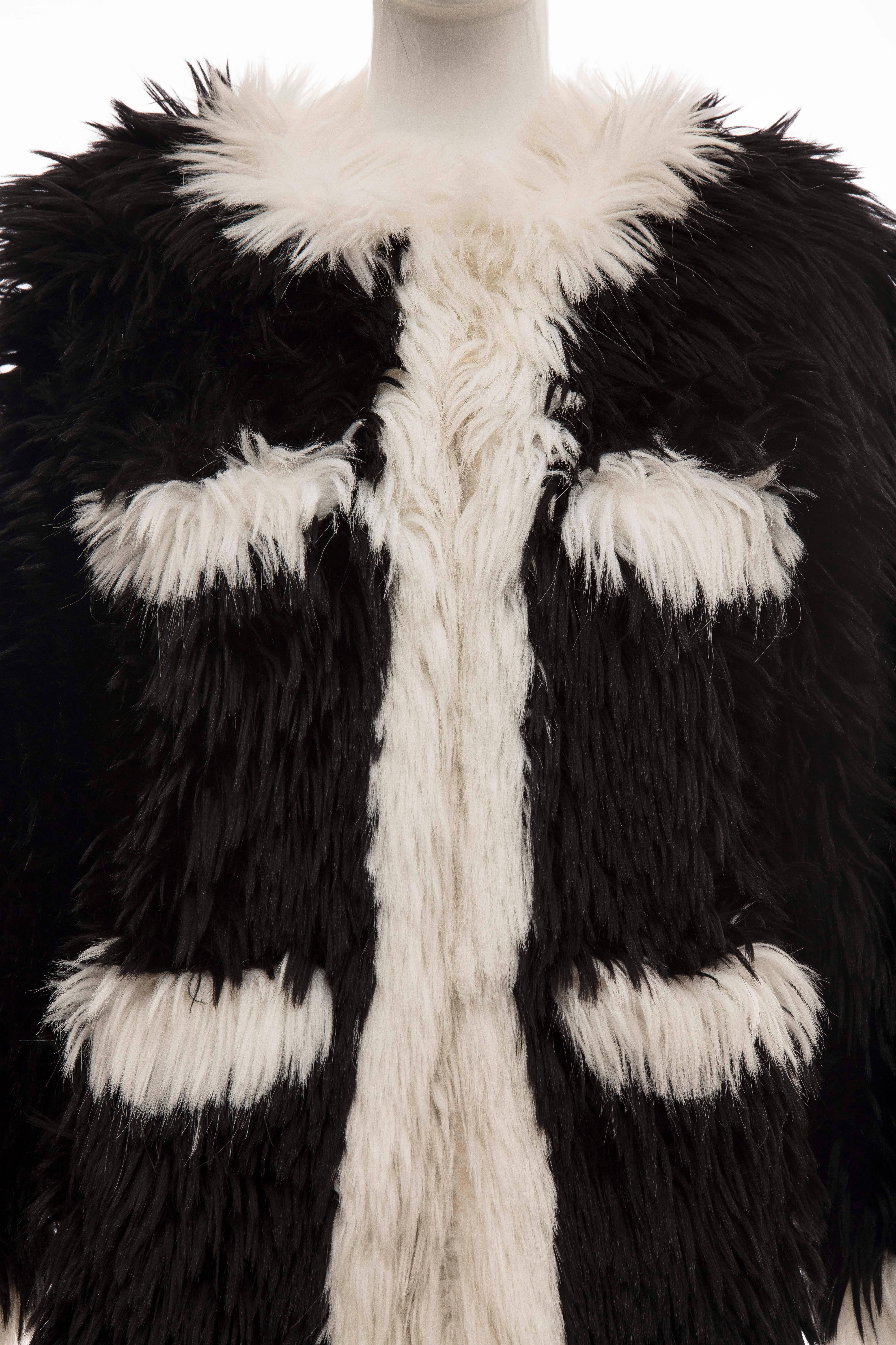 Women's Chanel Runway Black With White Trim Faux Fur Jacket, Fall 1994