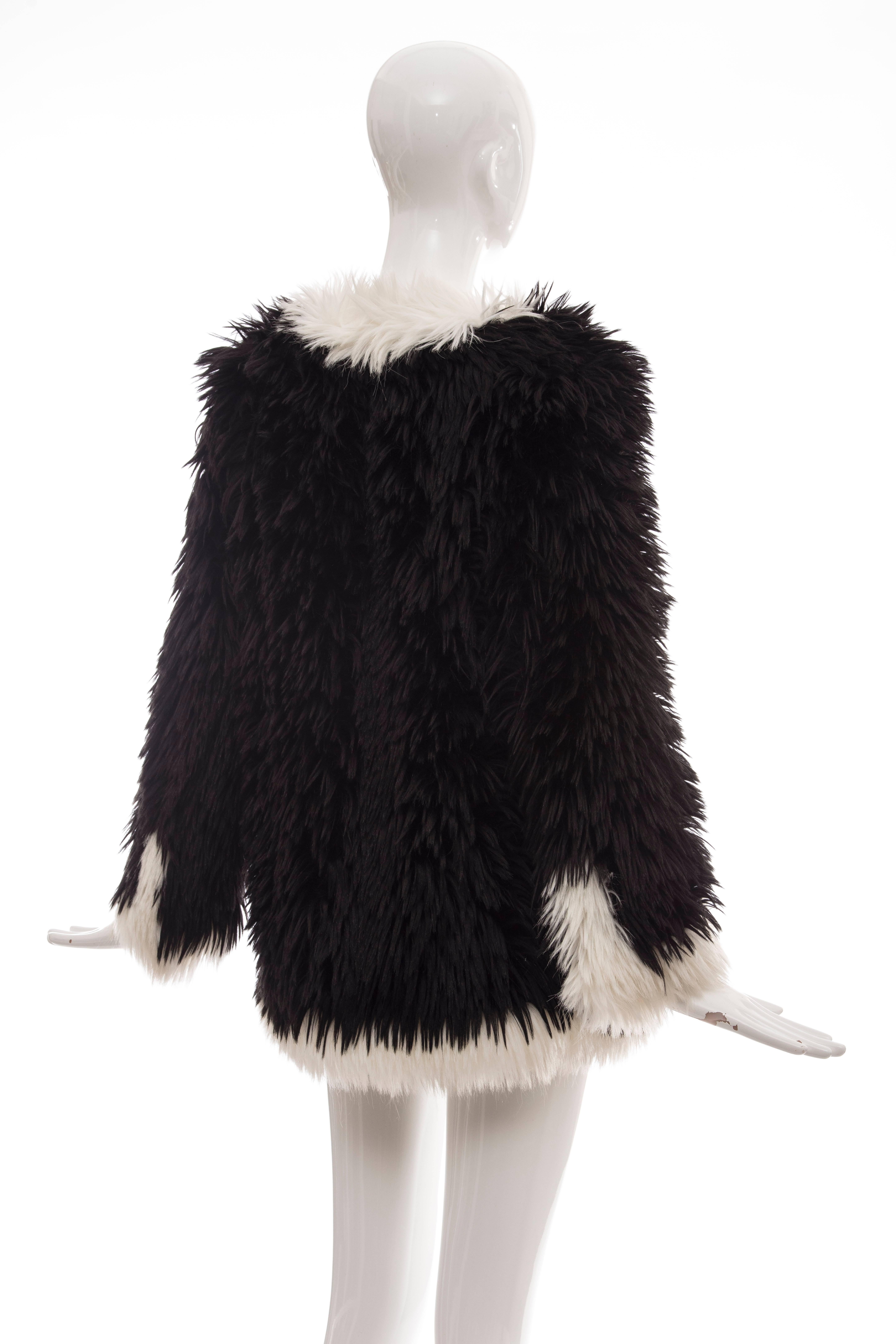 Chanel Runway Black With White Trim Faux Fur Jacket, Fall 1994 1
