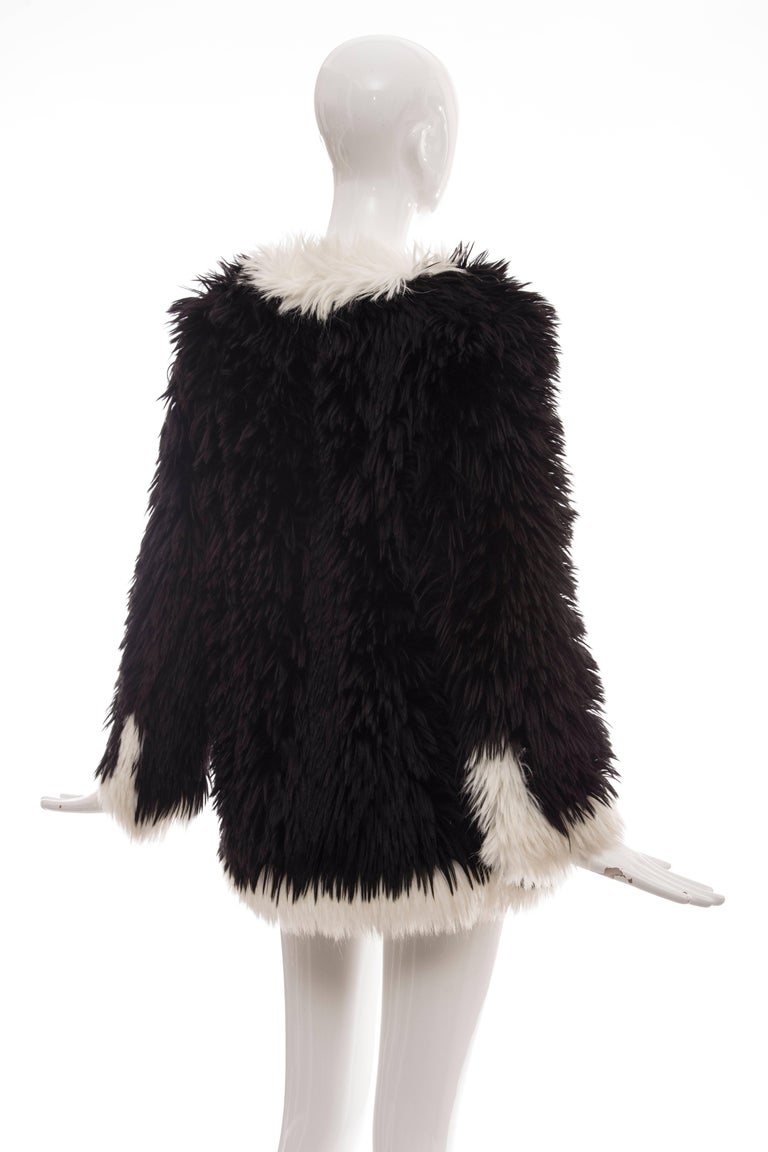 Chanel Runway Black With White Trim Faux Fur Jacket, Fall 1994 at 1stDibs