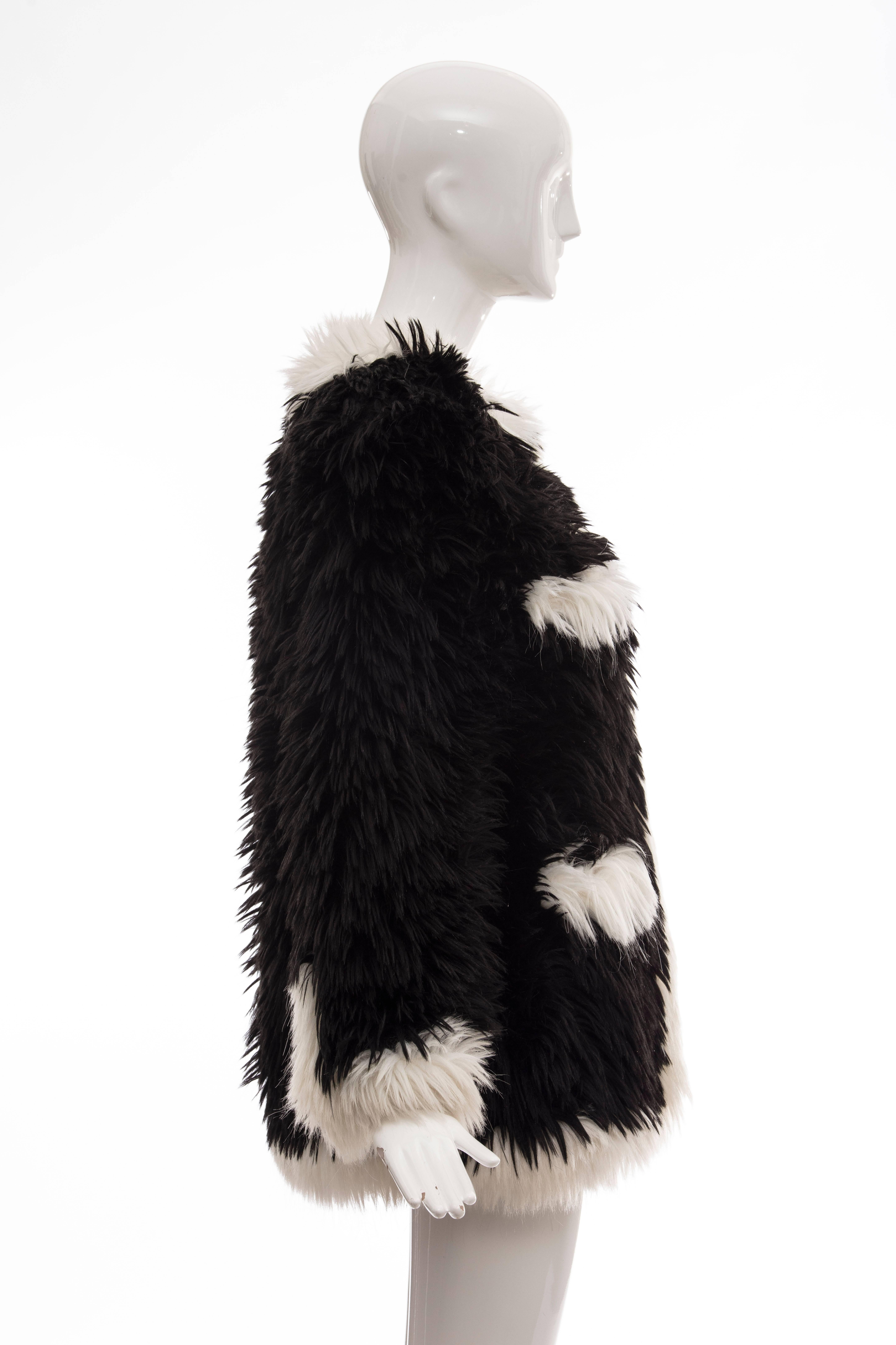 Chanel Runway Black With White Trim Faux Fur Jacket, Fall 1994 2