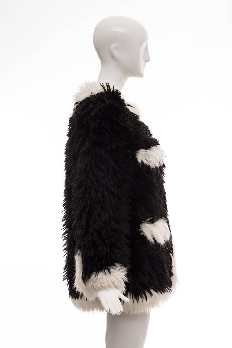 Chanel Runway Black With White Trim Faux Fur Jacket, Fall 1994 at 1stDibs