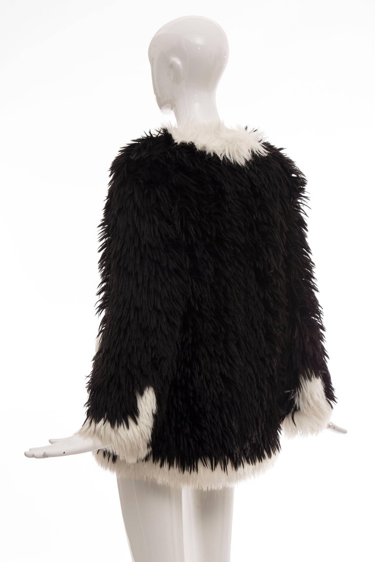 Chanel Runway Black With White Trim Faux Fur Jacket, Fall 1994 at