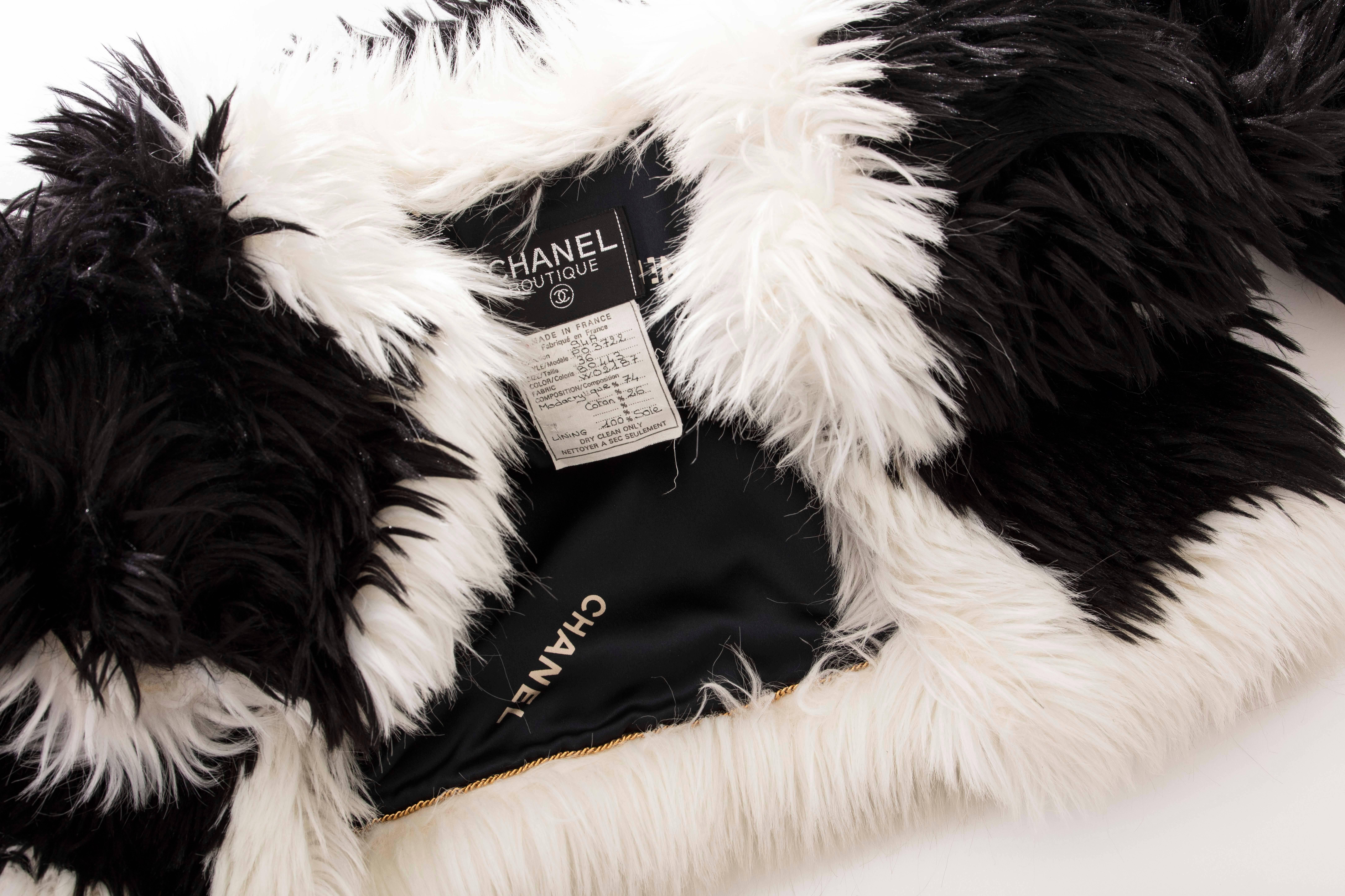 Chanel Runway Black With White Trim Faux Fur Jacket, Fall 1994 4
