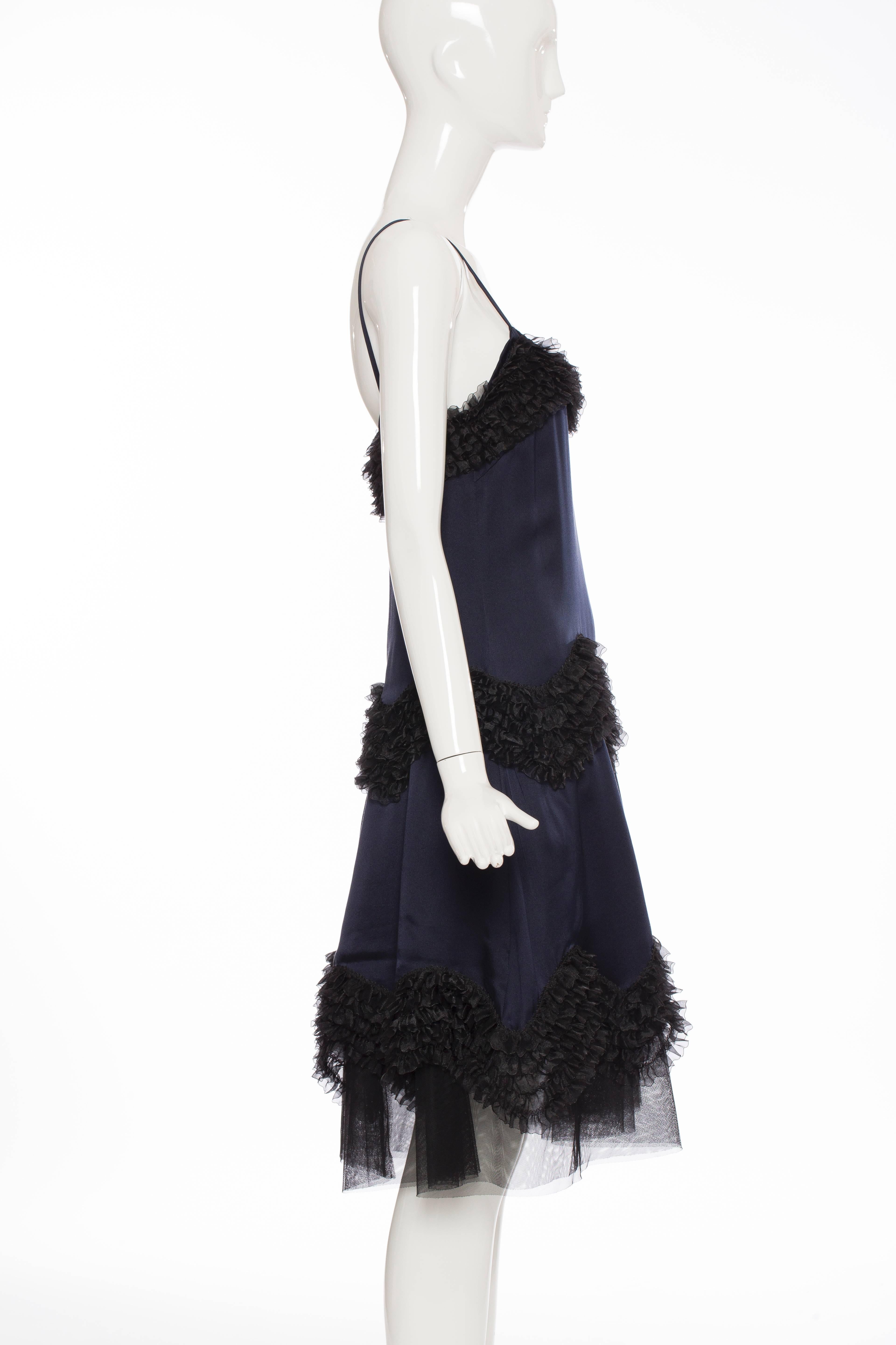 Chanel Midnight Blue Silk Satin & Black Chiffon Evening Dress, Pre - Fall 2004 In Excellent Condition In Cincinnati, OH