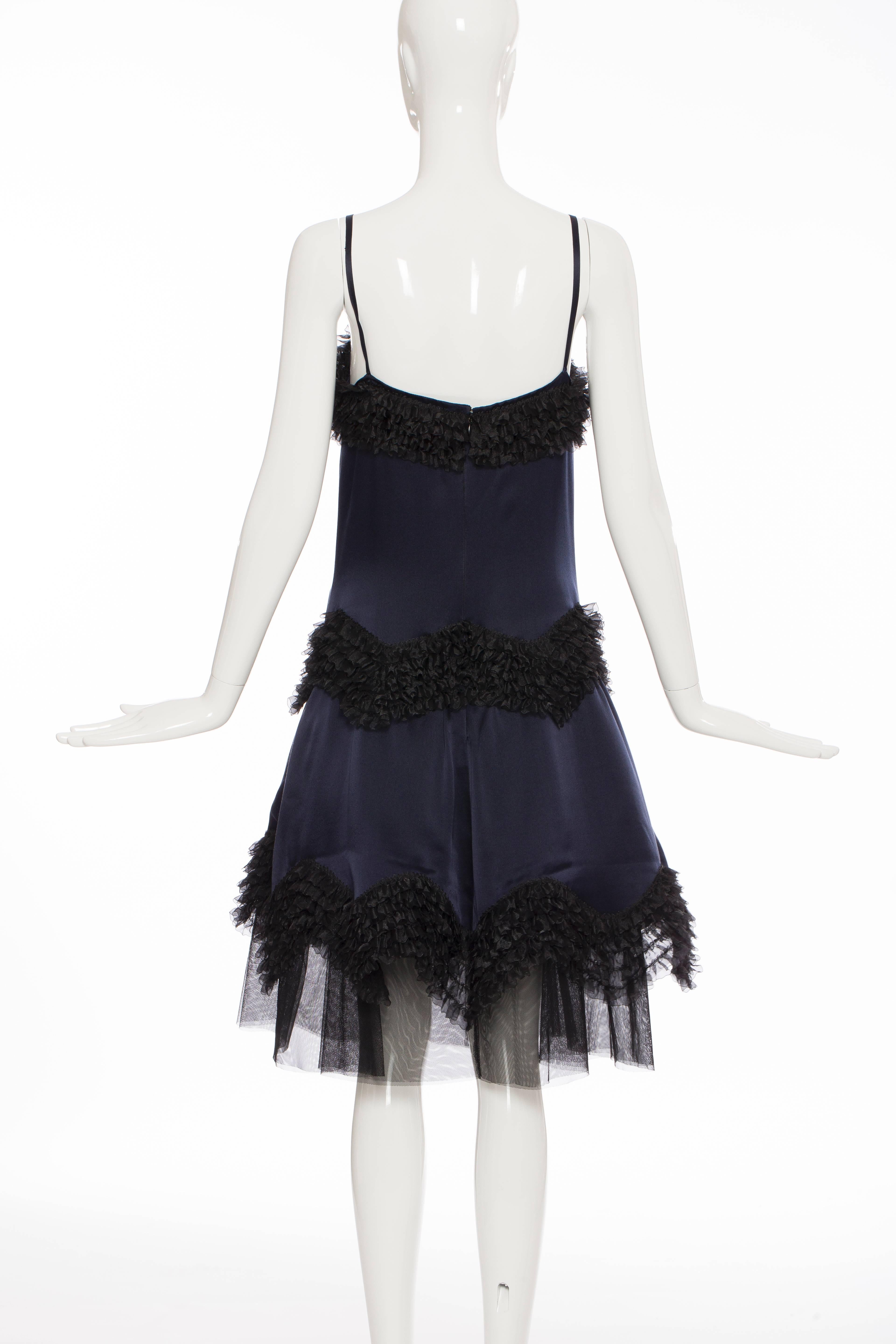 Women's Chanel Midnight Blue Silk Satin & Black Chiffon Evening Dress, Pre - Fall 2004