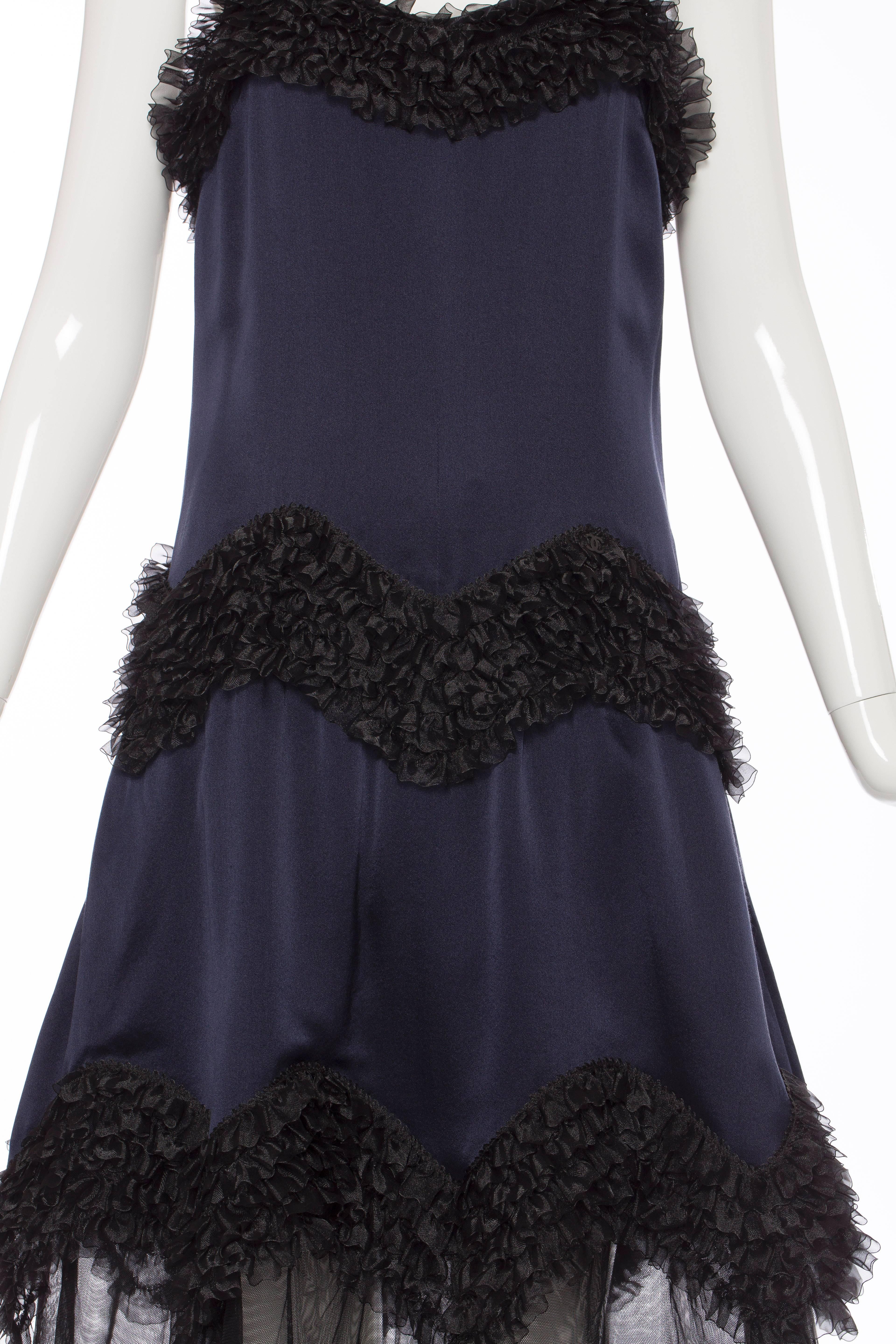 Chanel Midnight Blue Silk Satin & Black Chiffon Evening Dress, Pre - Fall 2004 2