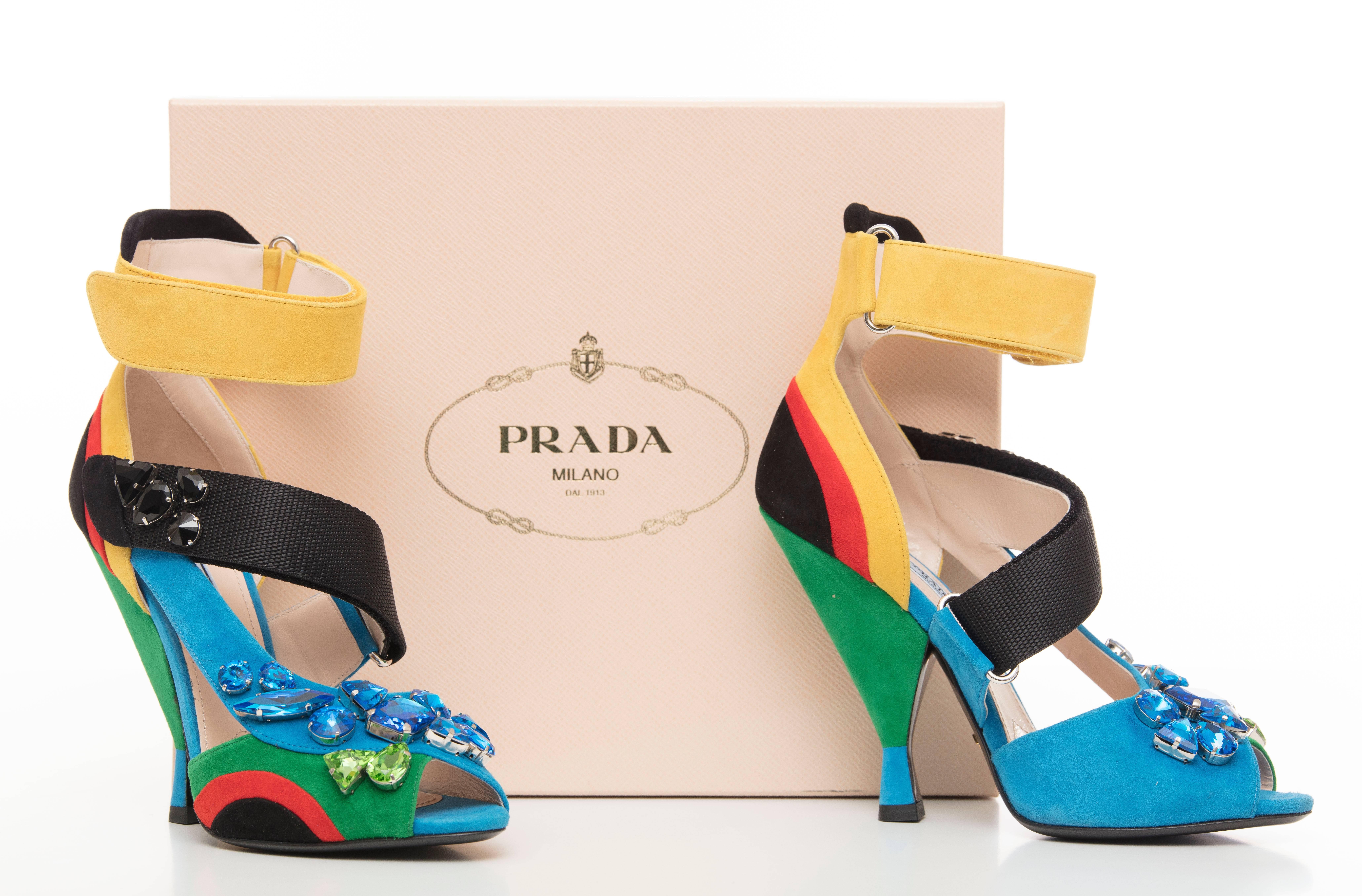 Women's Prada Suede Sandals With Jewel Embellishments, Spring 2014